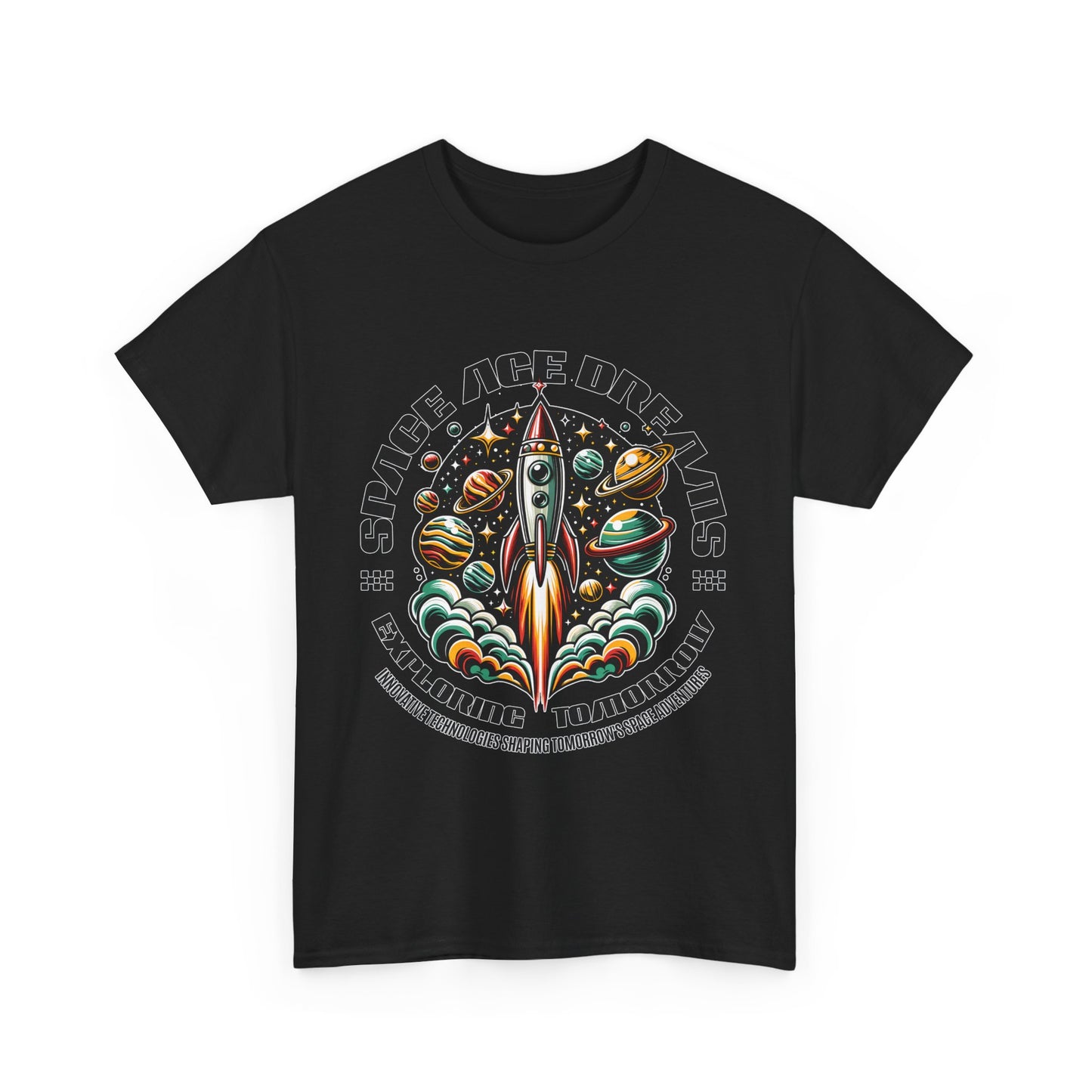 Space Age Dreams, Unisex Heavy Cotton Tee - Retro Rocket Design for Space Lovers, graphic design, png
