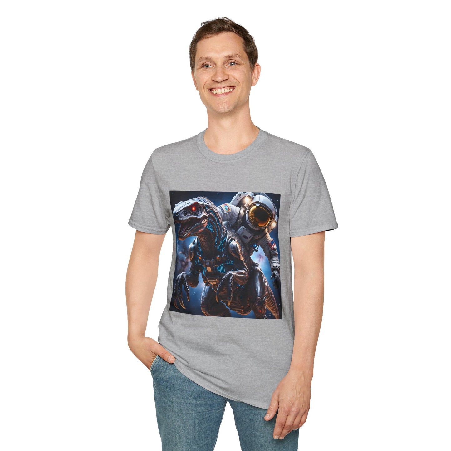 Space Dinosaur Unisex Softstyle T-Shirt, Fun Gift for Kids, Science Fiction Tee, Unique Graphic Shirt, Cool Outfit for Parties, t-shirt, tshirt, png