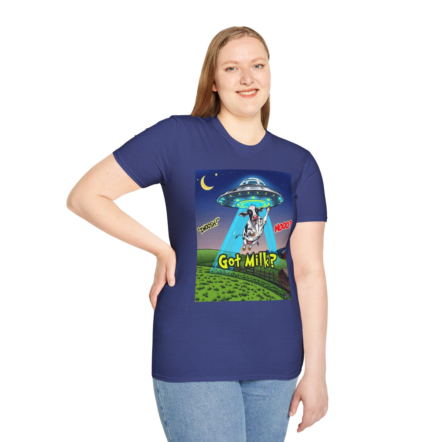 Got Milk? Funny Unisex Softstyle T-Shirt, Humorous Tee, Perfect for Cow Lovers, Milking Day, Farm-themed Gifts, Quirky Apparel, graphic