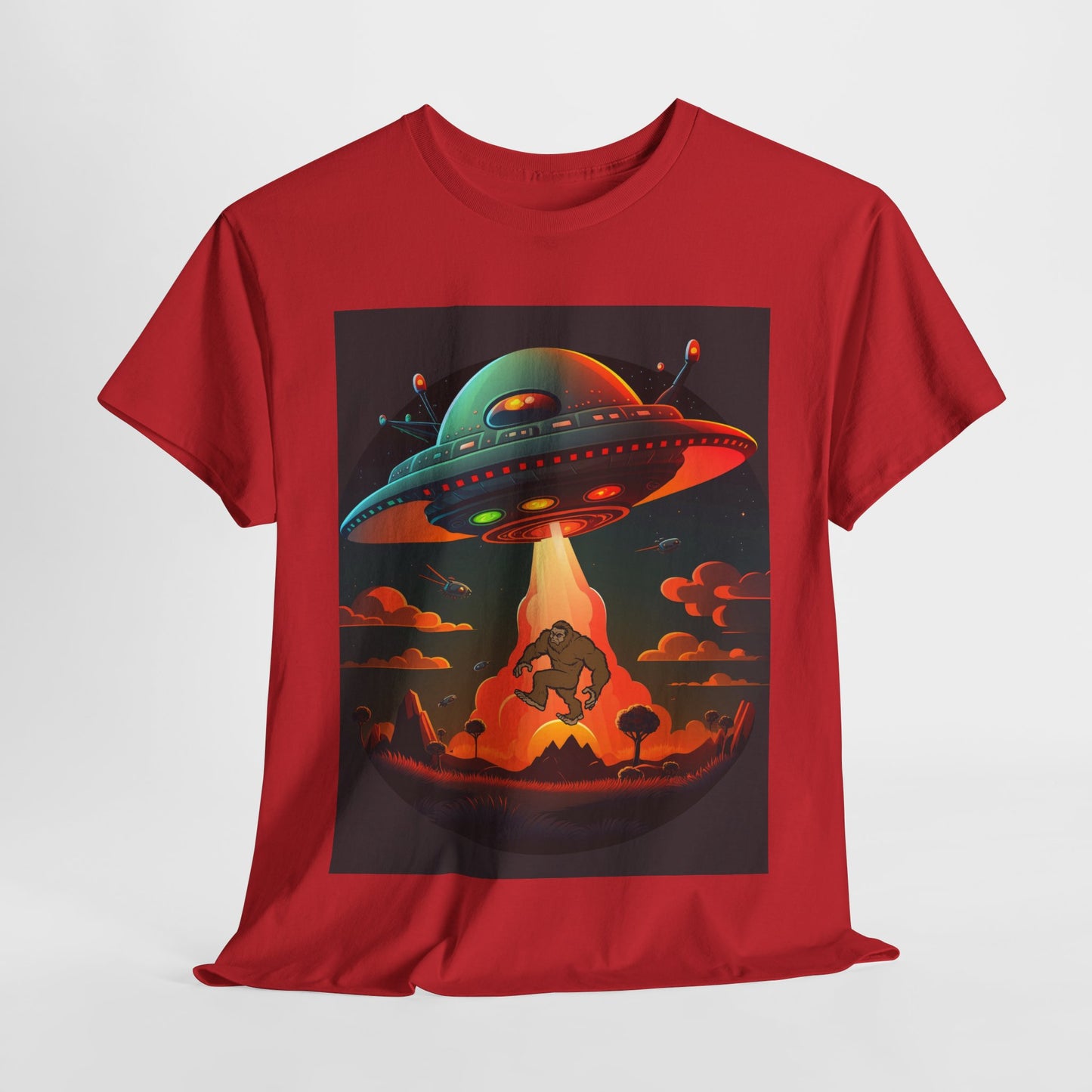 UFO, Bigfoot, Unisex Heavy Cotton Tee, graphic design, t-shirt, t-shirts, tshirts, png