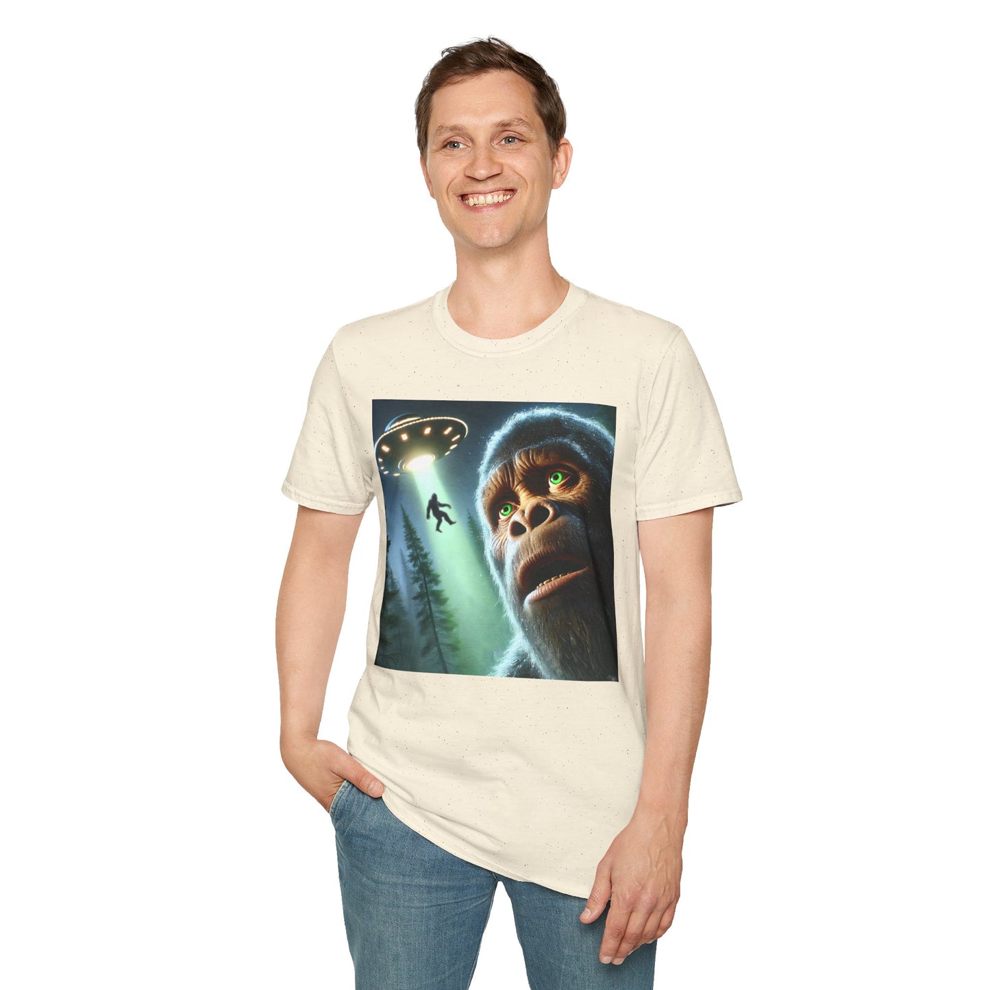 Bigfoot UFO Unisex T-Shirt, Funny Graphic Tee, Gift for Alien Lovers, Unique Summer Shirt, Casual Everyday Wear, t-shirt, tshirts, party