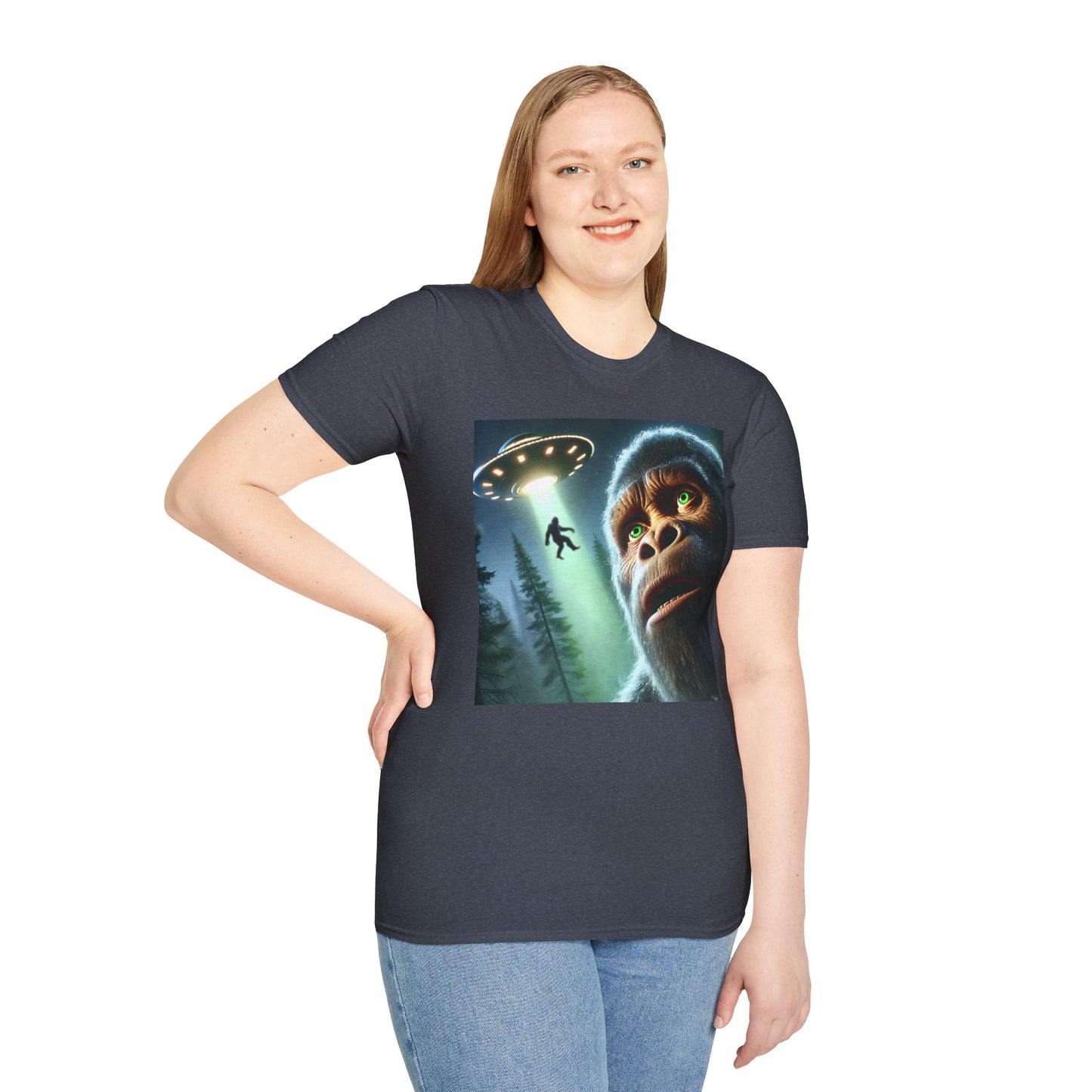 Bigfoot UFO Unisex T-Shirt, Funny Graphic Tee, Gift for Alien Lovers, Unique Summer Shirt, Casual Everyday Wear, t-shirt, tshirts, party