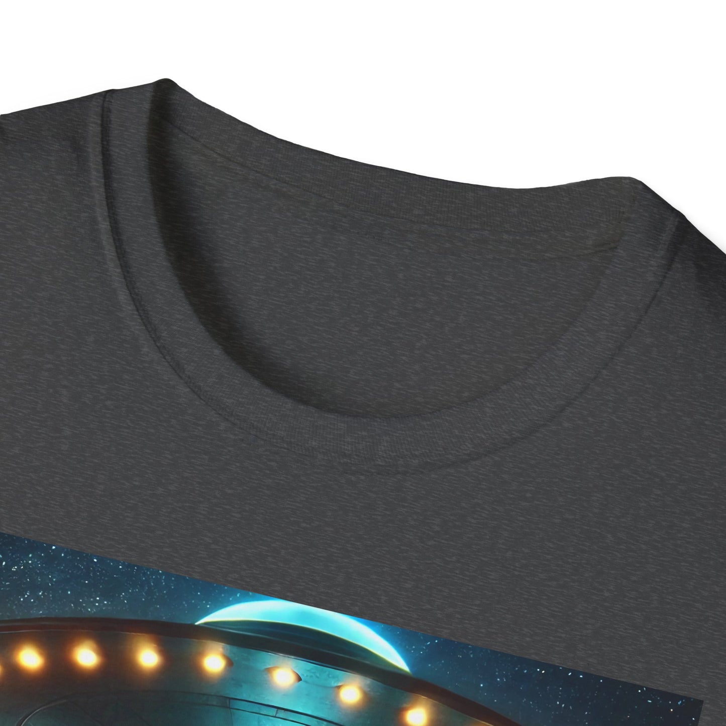 Alien Encounter Unisex Softstyle T-Shirt | Sci-Fi Fan Gift, Superhero Tee, UFO Shirt, Casual Wear, Unique Graphic T-Shirt