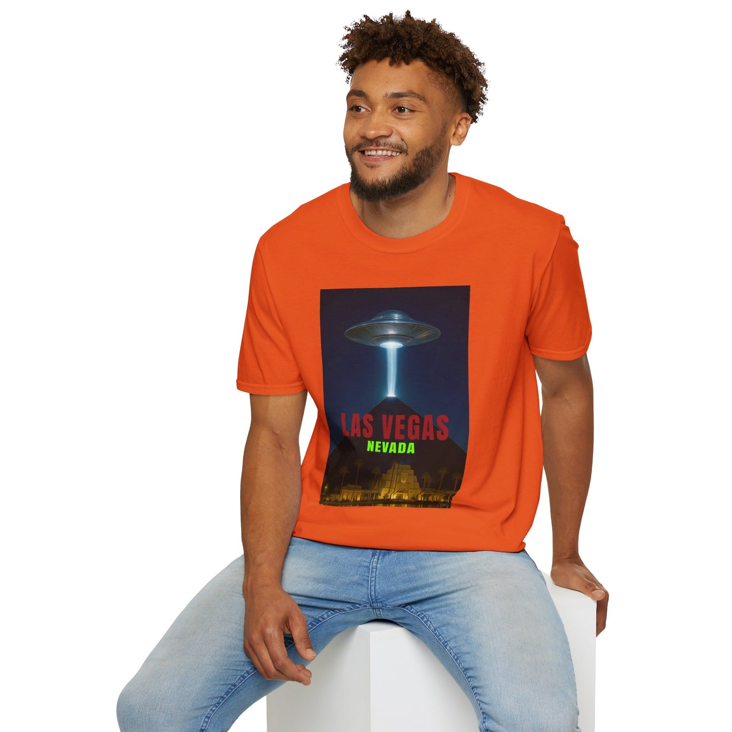 Luxor UFO, Las Vegas UFO Unisex Softstyle T-Shirt - Retro Nevada Design, graphic design, t-shirts, tshirts, tees, GraphicTees, png