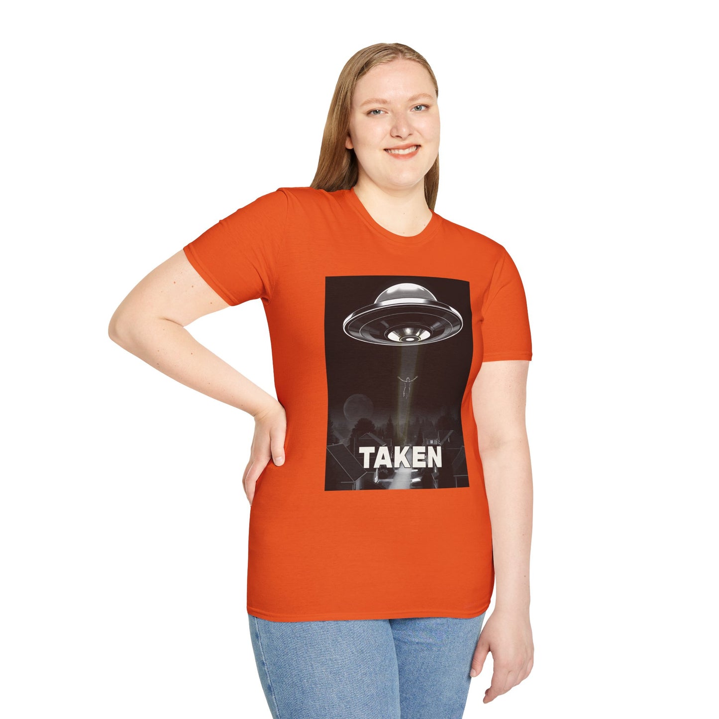Taken 3, Alien Theme Unisex Softstyle T-Shirt, Fun Graphic Tee for UFO Lovers, Great for Casual Wear, Gifts for Sci-Fi Fans, Cool Shirt