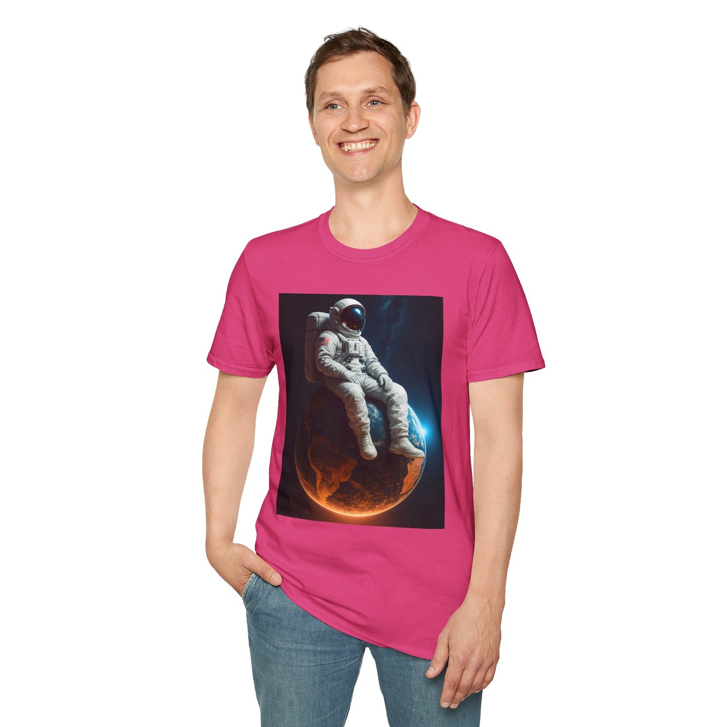Sitting on an Earth, Cosmic Astronaut T-Shirt, Unisex Graphic Tee, Space Lover Gift, Casual Wear, Astronomy Fan Shirt, Graphic Tee, t-shirt, tshirt, png