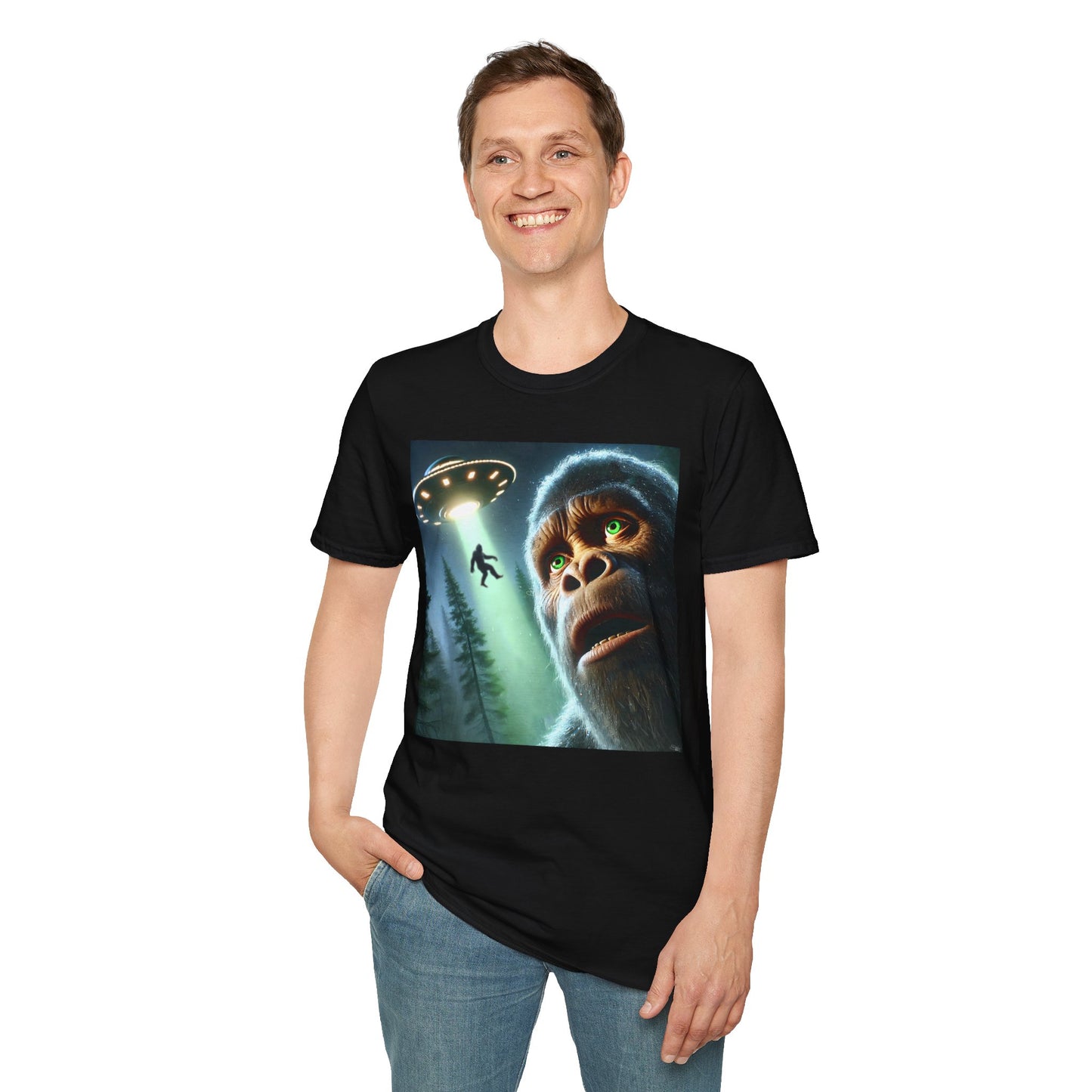 Bigfoot UFO Unisex T-Shirt, Funny Graphic Tee, Gift for Alien Lovers, Unique Summer Shirt, Casual Everyday Wear, t-shirt, tshirts, party