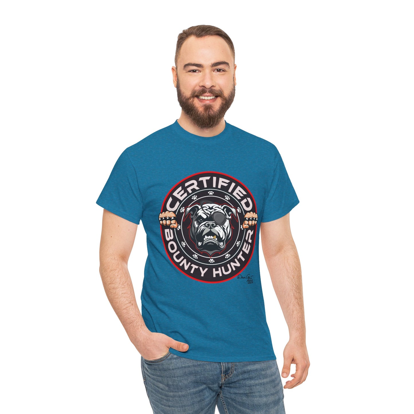 Certified Bounty Hunter, Unisex Heavy Cotton Tee, comedy, bulldog, print design, png, GraphicTees