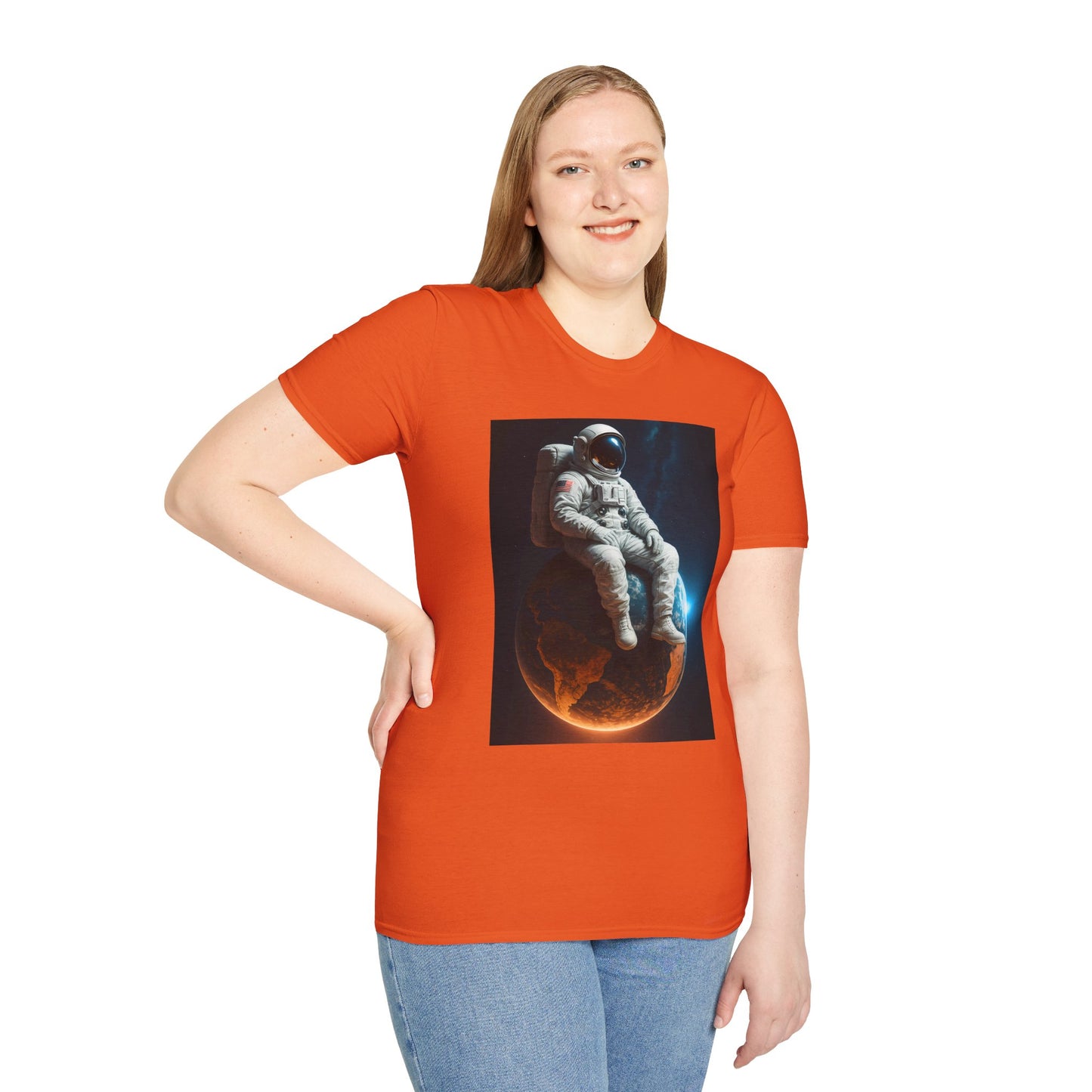 Sitting on an Earth, Cosmic Astronaut T-Shirt, Unisex Graphic Tee, Space Lover Gift, Casual Wear, Astronomy Fan Shirt, Graphic Tee, t-shirt, tshirt, png