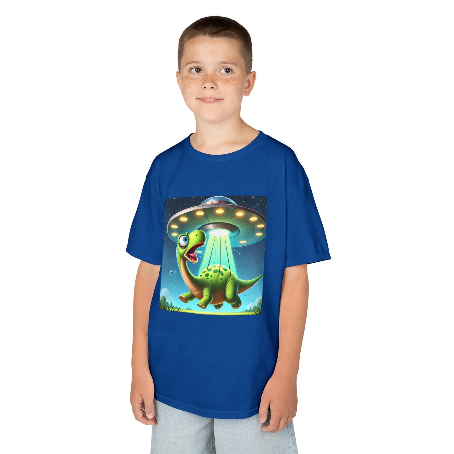 Dinosaur UFO Kids Tee, Fun Graphic Shirt for Boys and Girls, Perfect for Birthdays, Parties, Casual Wear, Gifts, tshirt, t-shirt