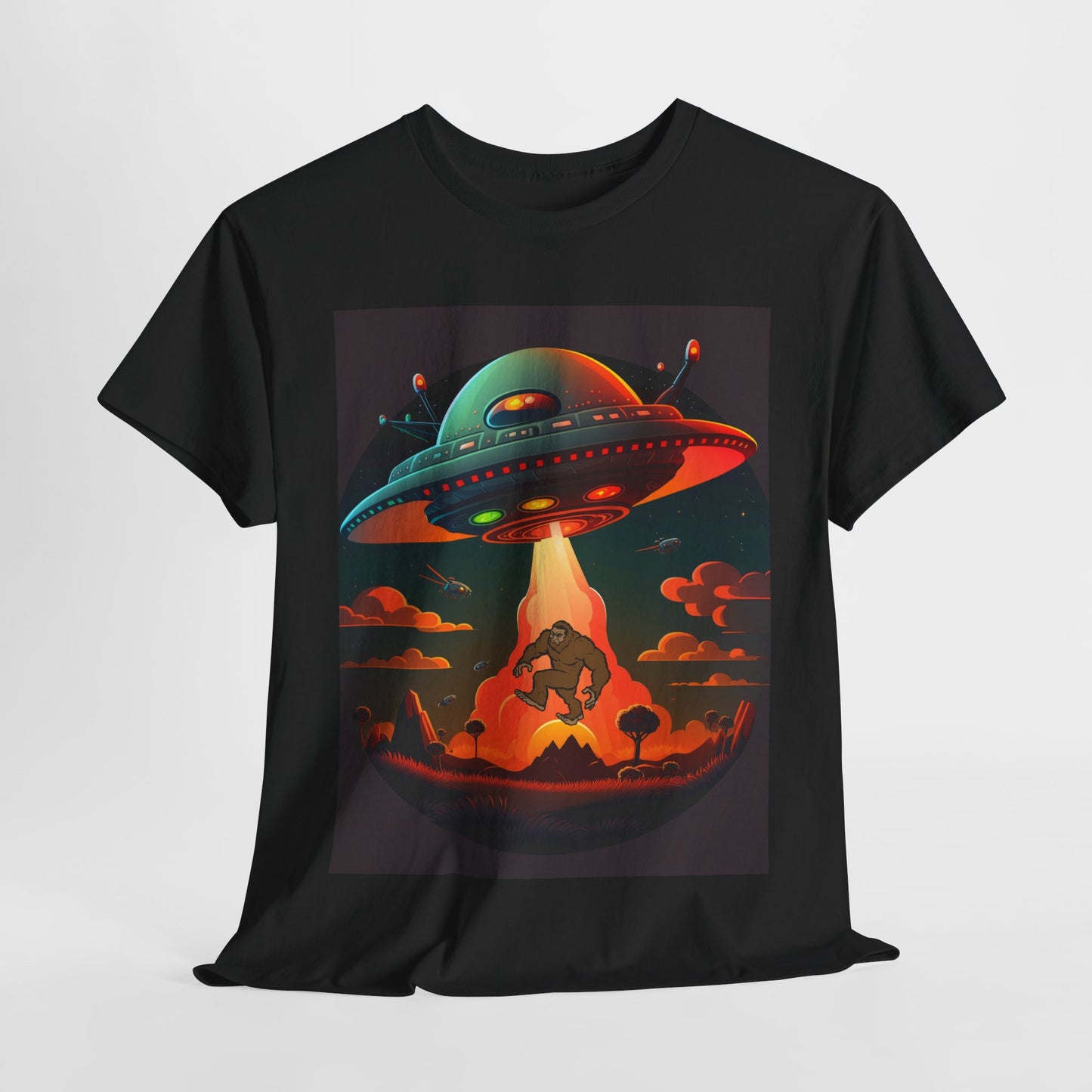 UFO, Bigfoot, Unisex Heavy Cotton Tee, graphic design, t-shirt, t-shirts, tshirts, png