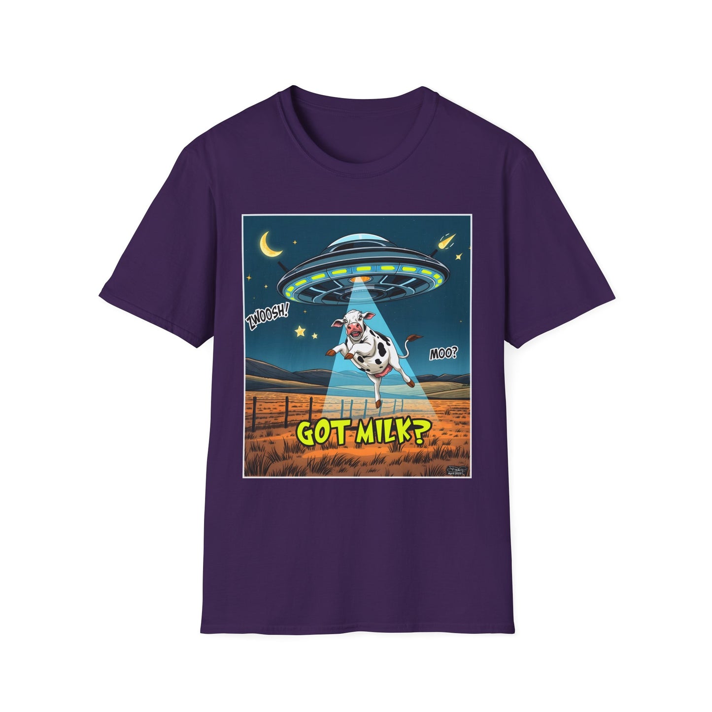 Got Milk? Cow UFO Unisex Softstyle T-Shirt – Fun Graphic Tee for Dairy Lovers, graphic tees, t-shirt, tshirt, graphic design, png