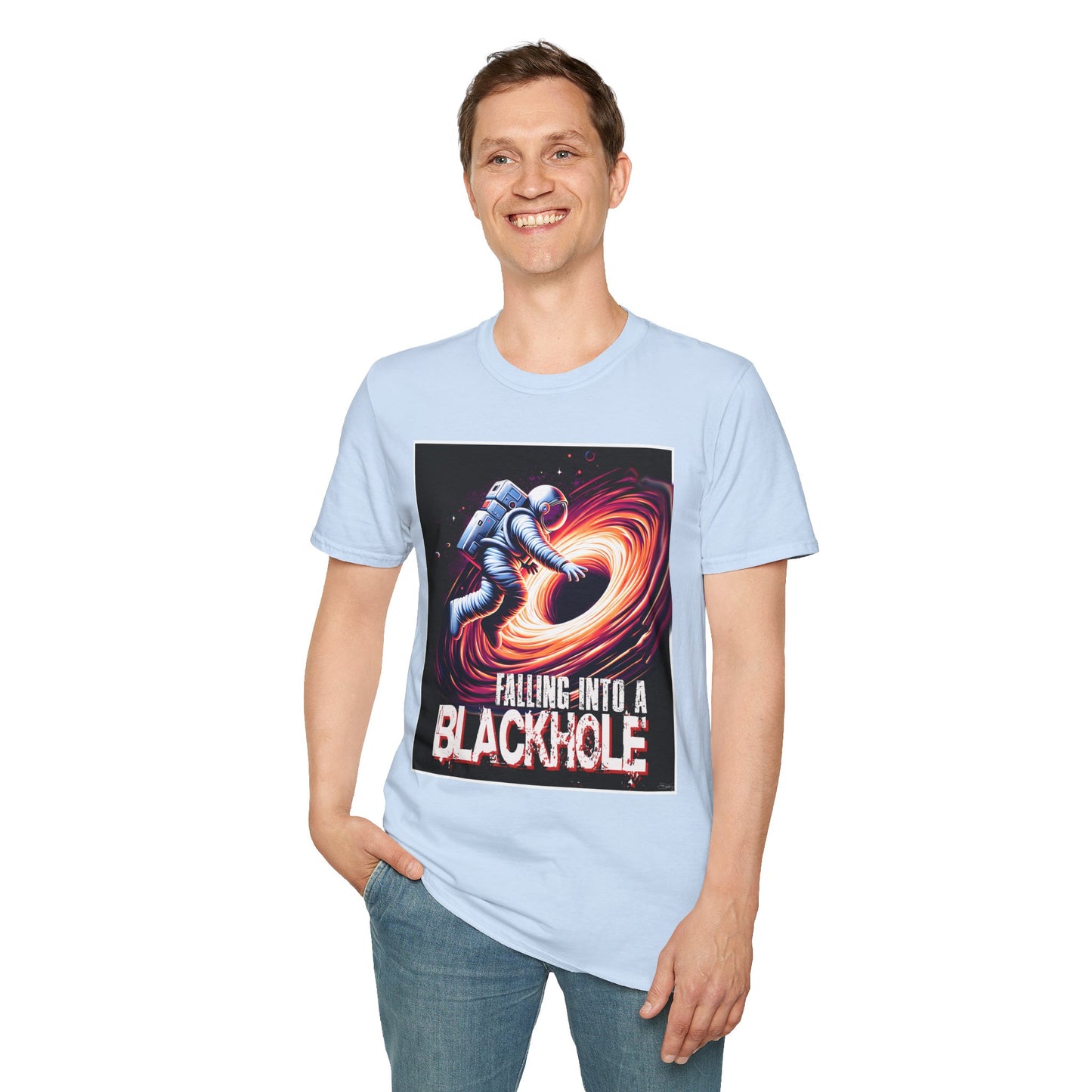 Falling Into a Blackhole Unisex Softstyle, T-Shirt, Space Lover Gift, Sci-Fi Tee, Astronomy Shirt, Creative Graphic T-Shirt, Gift Astronaut