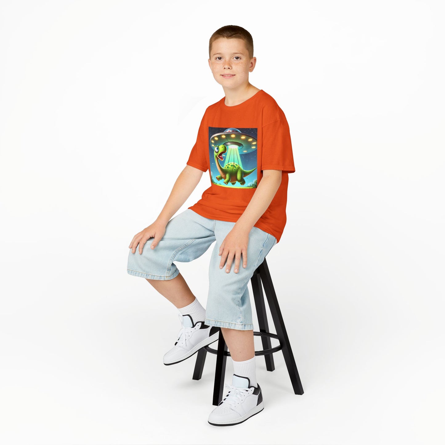 Dinosaur UFO Kids Tee, Fun Graphic Shirt for Boys and Girls, Perfect for Birthdays, Parties, Casual Wear, Gifts, tshirt, t-shirt