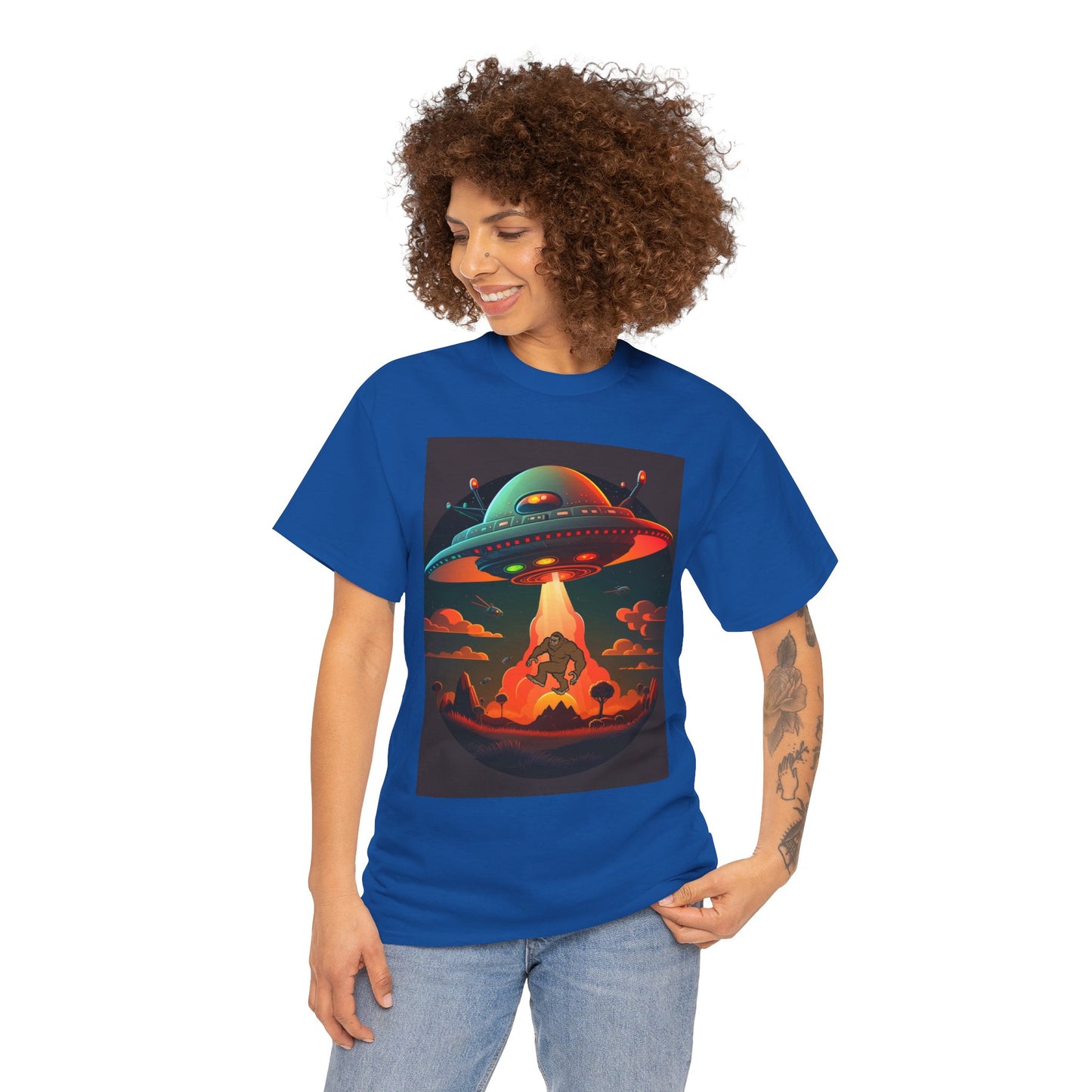 UFO, Bigfoot, Unisex Heavy Cotton Tee, graphic design, t-shirt, t-shirts, tshirts, png