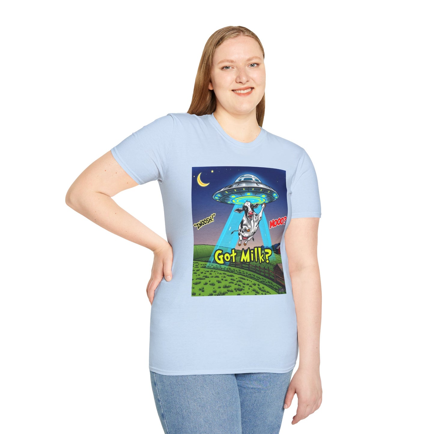 Got Milk? Funny Unisex Softstyle T-Shirt, Humorous Tee, Perfect for Cow Lovers, Milking Day, Farm-themed Gifts, Quirky Apparel, graphic