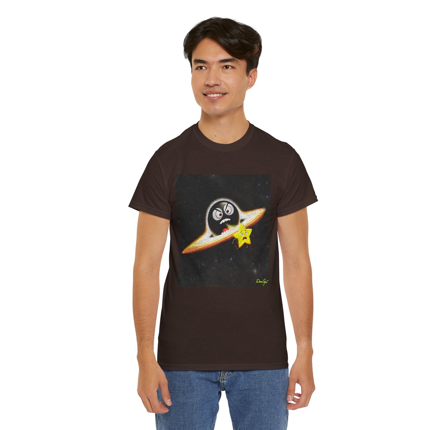 BlackHole Chasing Star, Space-Themed Unisex Heavy Cotton Tee with Cartoon Penguin Design, graphic design, png