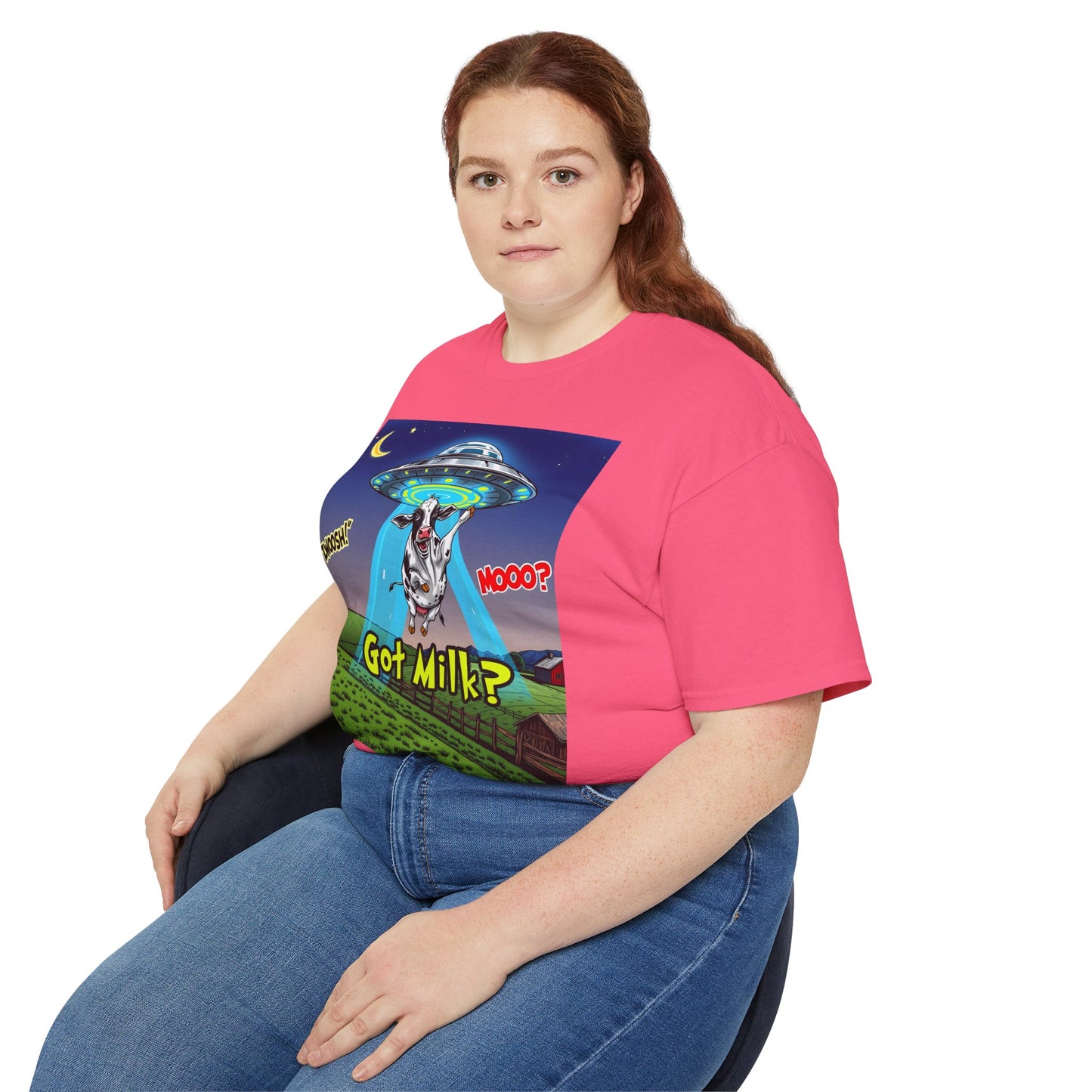 Got Milk? Funny Unisex Ultra Cotton Tee - Humorous Cow and UFO Design, graphic tee, t-shirts, tshirt, png, sublimation