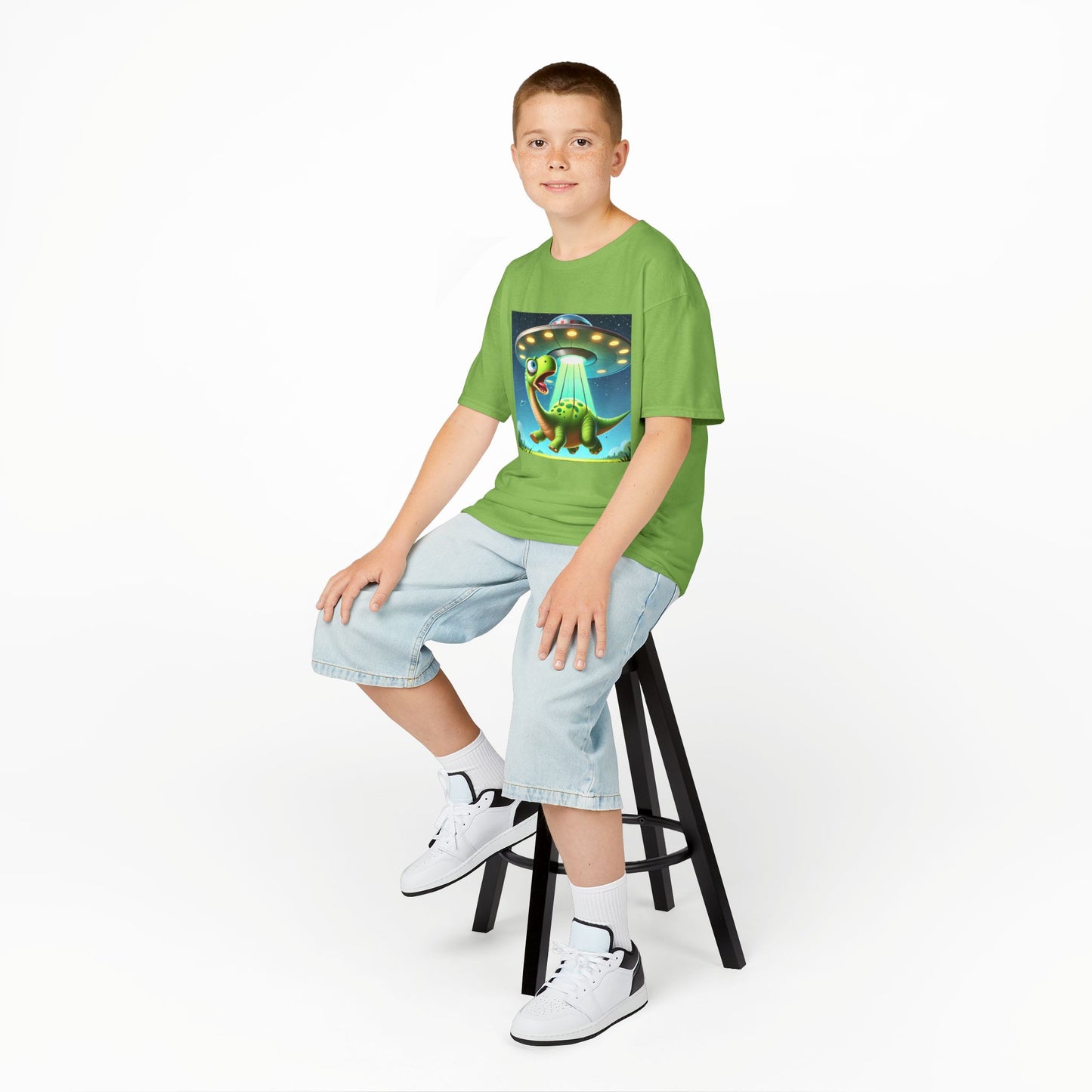 Dinosaur UFO Kids Tee, Fun Graphic Shirt for Boys and Girls, Perfect for Birthdays, Parties, Casual Wear, Gifts, tshirt, t-shirt