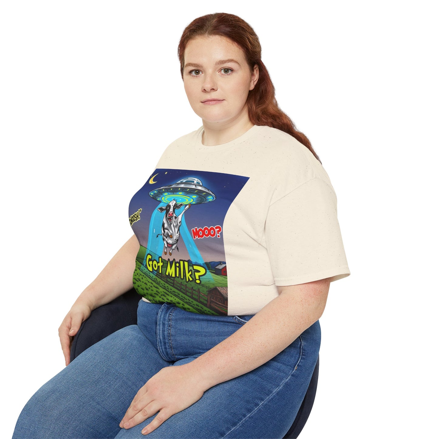 Got Milk? Funny Unisex Ultra Cotton Tee - Humorous Cow and UFO Design, graphic tee, t-shirts, tshirt, png, sublimation