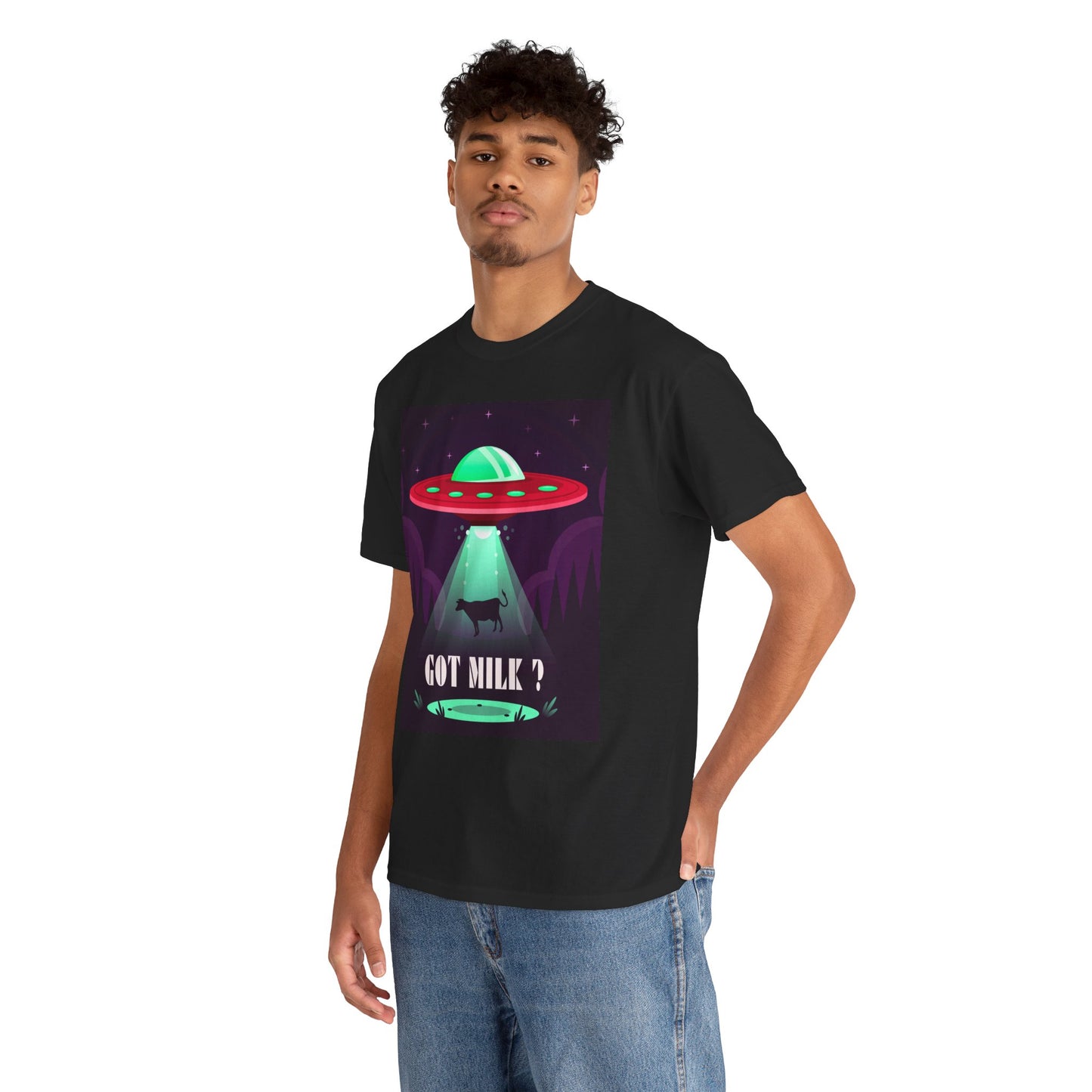 Got Milk? Unisex Heavy Cotton Tee, UFO abduction, comedy, funny, t-shirt, t-shirt, graphic design, tee, png