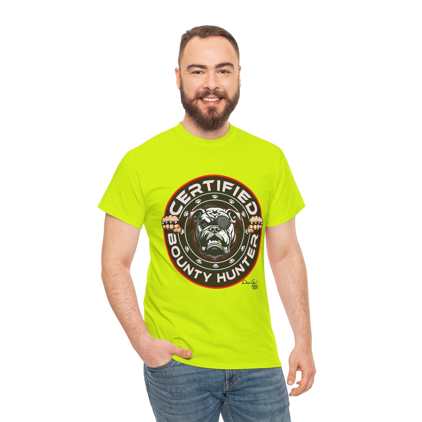 Certified Bounty Hunter, Unisex Heavy Cotton Tee, comedy, bulldog, print design, png, GraphicTees