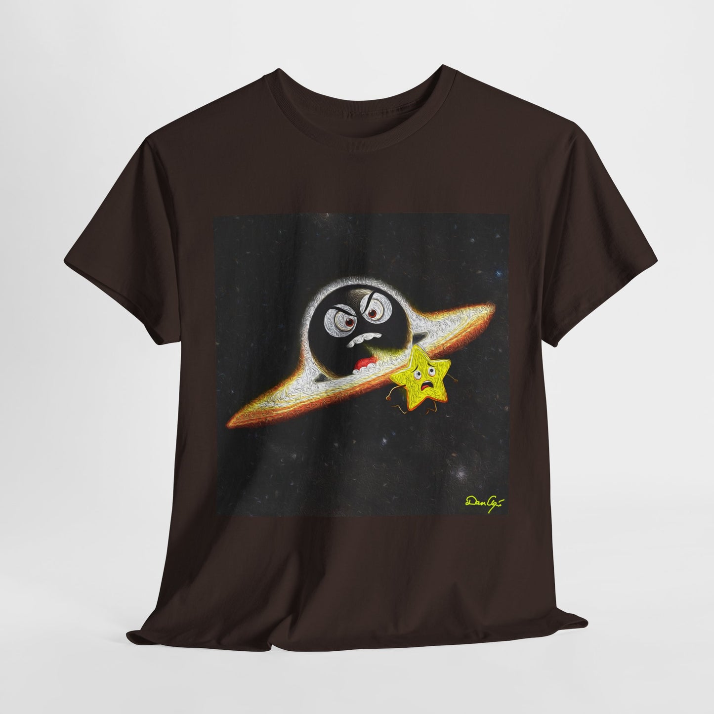 BlackHole Chasing Star, Space-Themed Unisex Heavy Cotton Tee with Cartoon Penguin Design, graphic design, png
