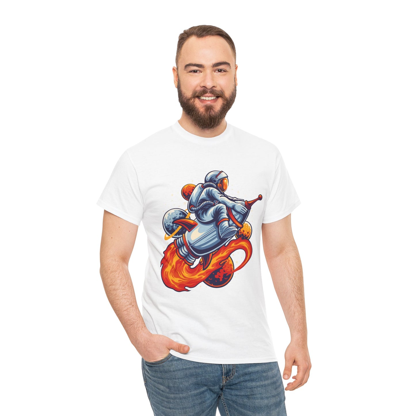 Retro Space Explorer Unisex Heavy Cotton Tee, graphic designed, tees, t-shirt, t-shirts, png