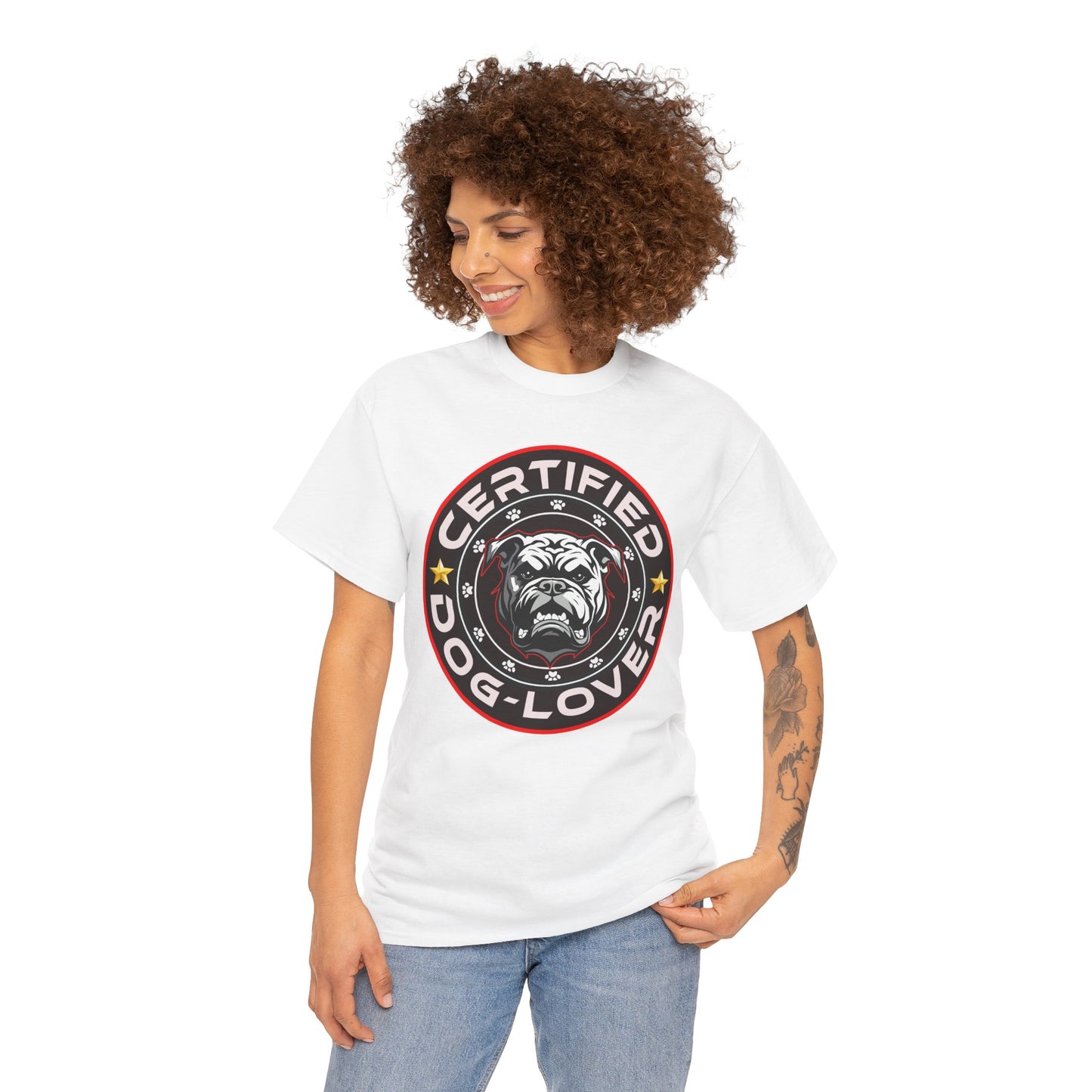 Certified Dog Lover Unisex Tee - Bulldog Print Design, GraphicTees, t-shirt, tshirt, png