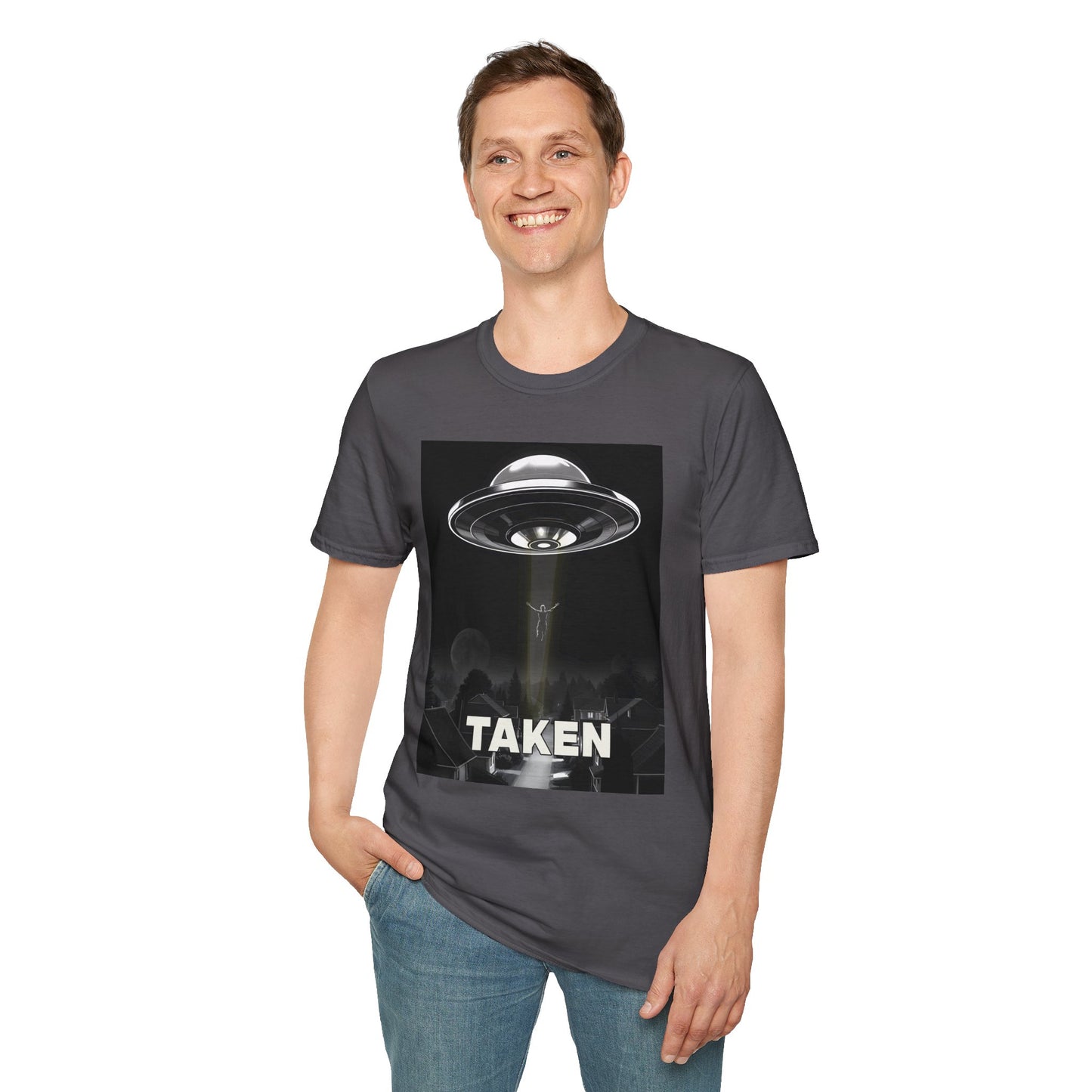 Taken 3, Alien Theme Unisex Softstyle T-Shirt, Fun Graphic Tee for UFO Lovers, Great for Casual Wear, Gifts for Sci-Fi Fans, Cool Shirt