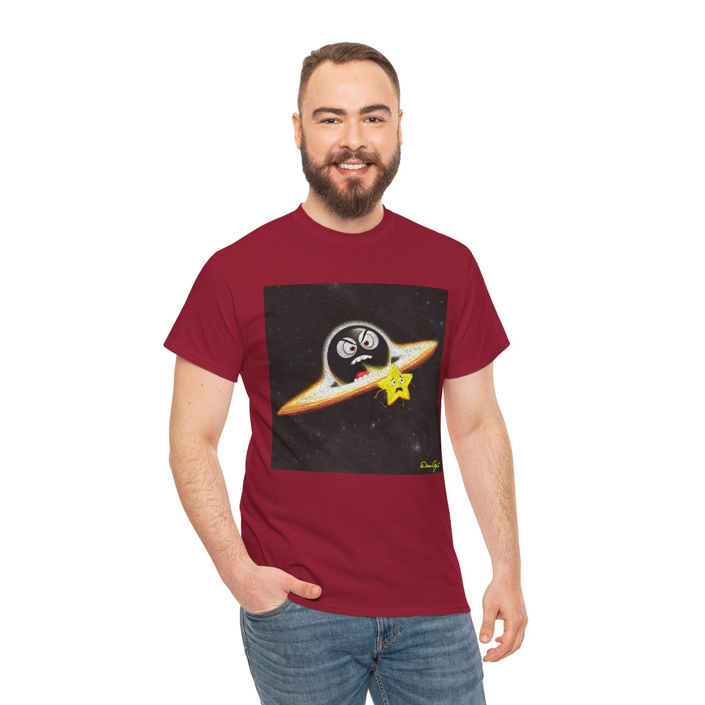 BlackHole Chasing Star, Space-Themed Unisex Heavy Cotton Tee with Cartoon Penguin Design, graphic design, png