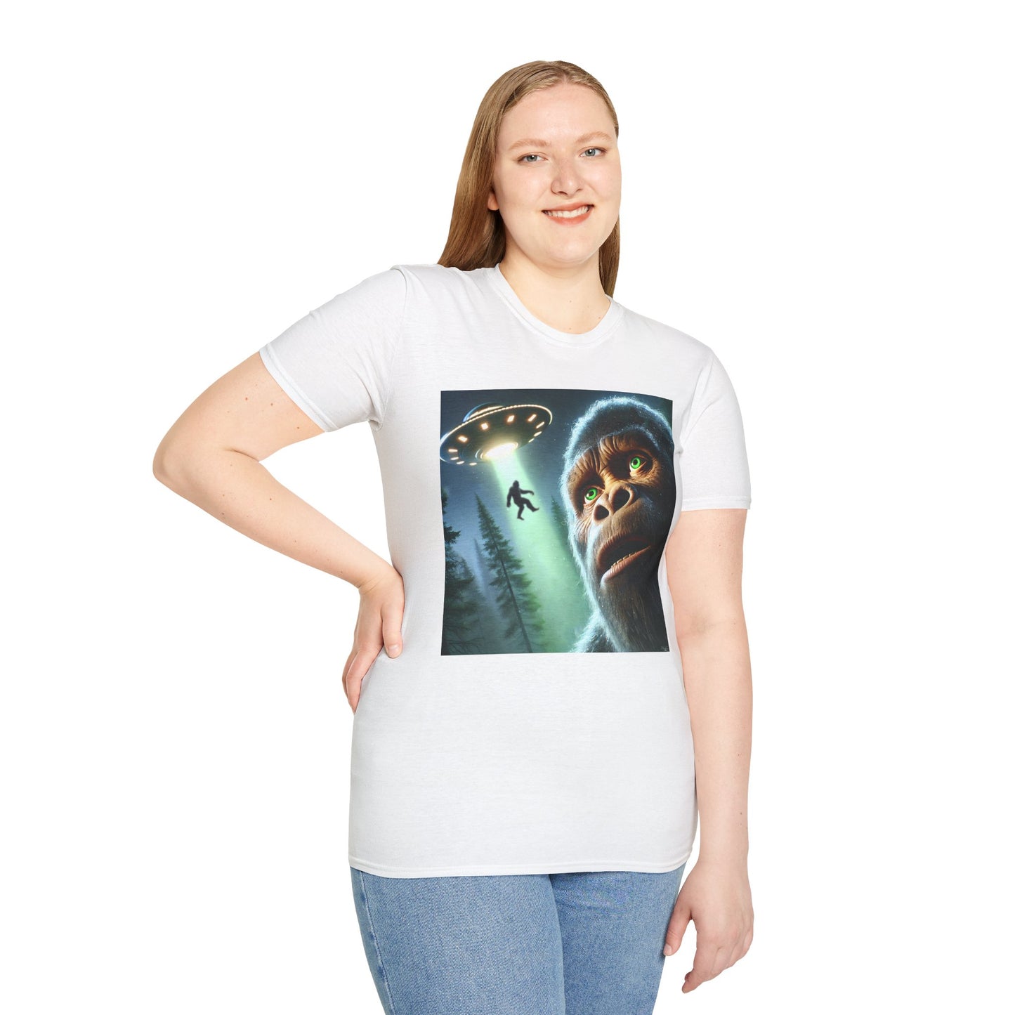 Bigfoot UFO Unisex T-Shirt, Funny Graphic Tee, Gift for Alien Lovers, Unique Summer Shirt, Casual Everyday Wear, t-shirt, tshirts, party