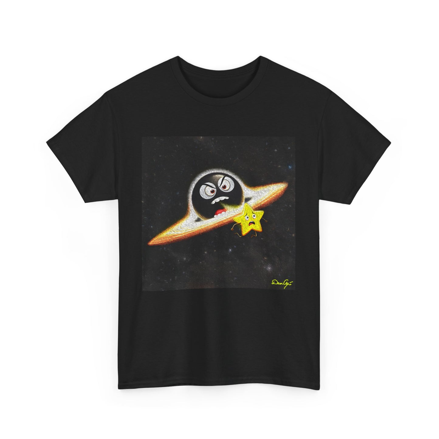 BlackHole Chasing Star, Space-Themed Unisex Heavy Cotton Tee with Cartoon Penguin Design, graphic design, png