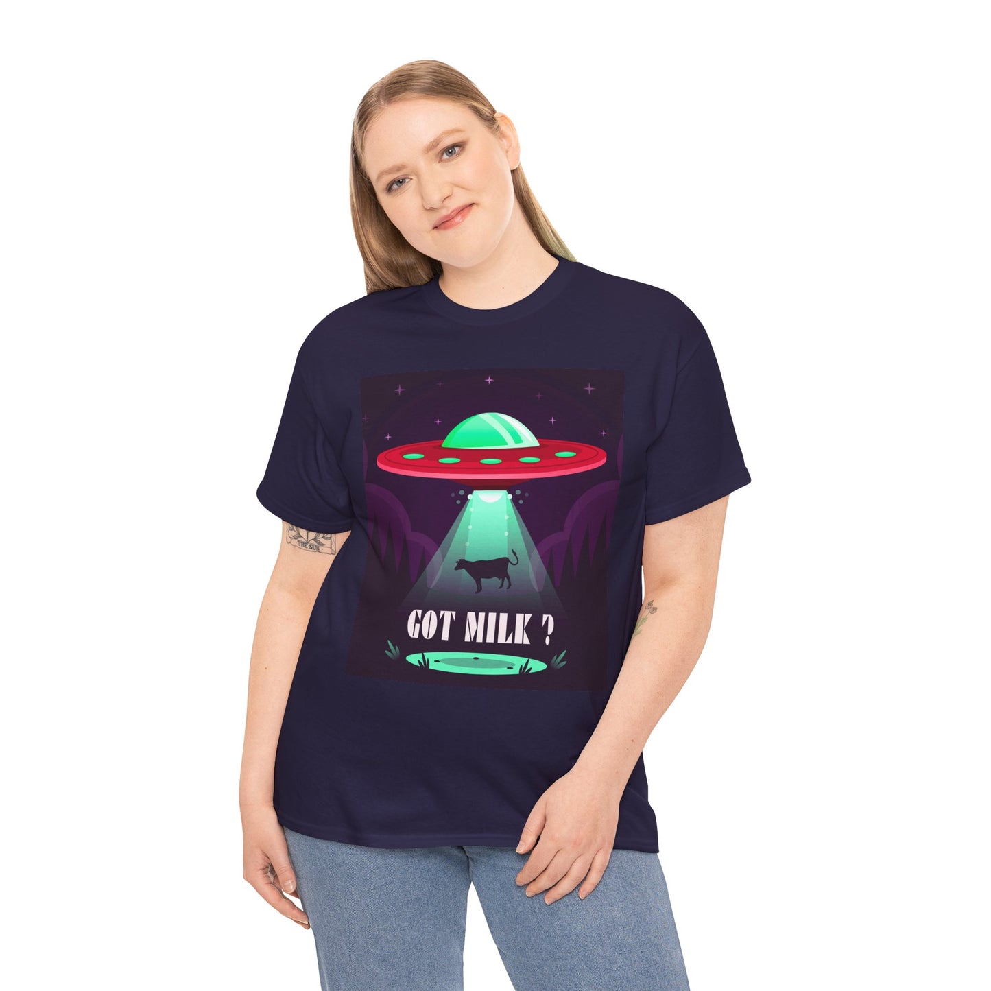 Got Milk? Unisex Heavy Cotton Tee, UFO abduction, comedy, funny, t-shirt, t-shirt, graphic design, tee, png