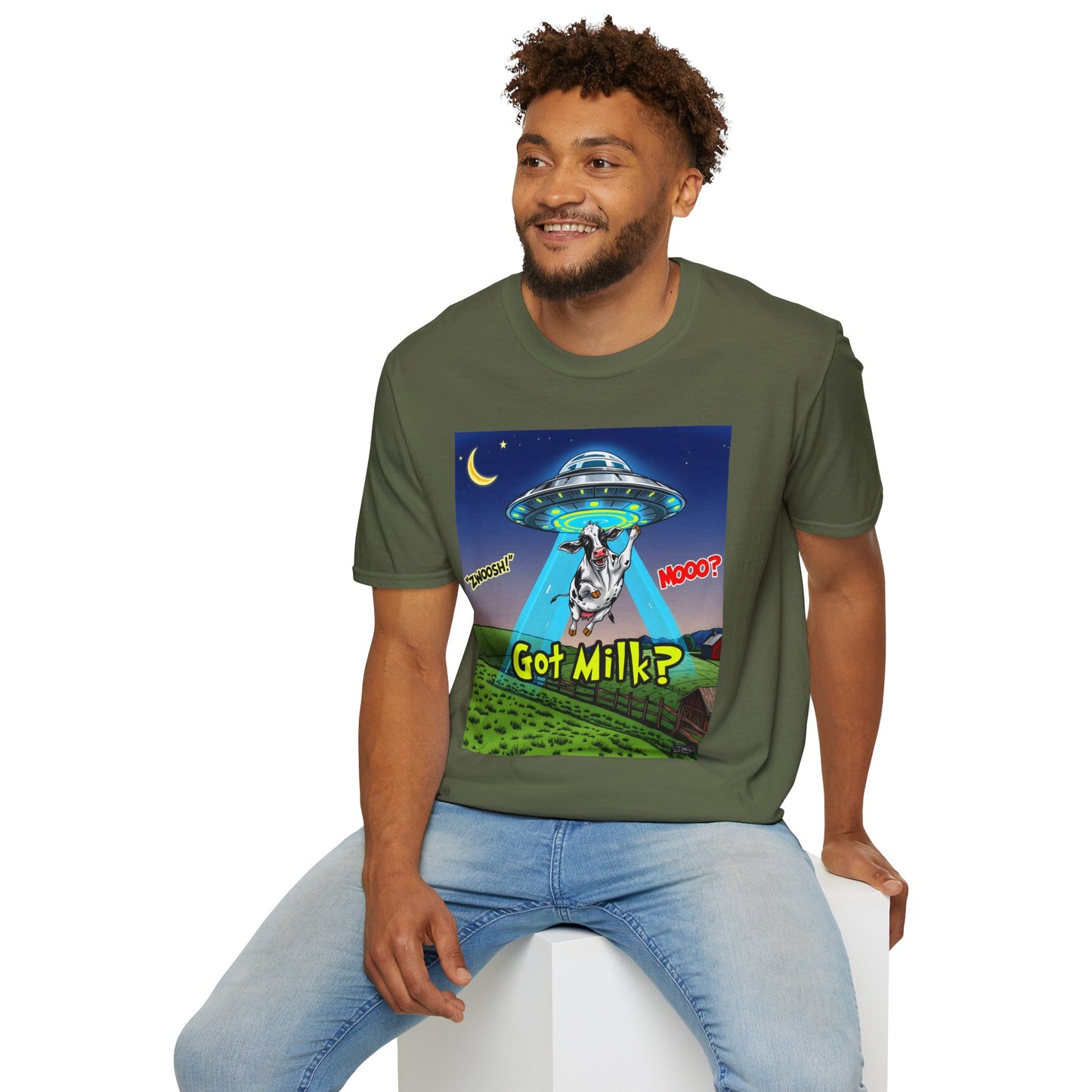 Got Milk? Funny Unisex Softstyle T-Shirt, Humorous Tee, Perfect for Cow Lovers, Milking Day, Farm-themed Gifts, Quirky Apparel, graphic