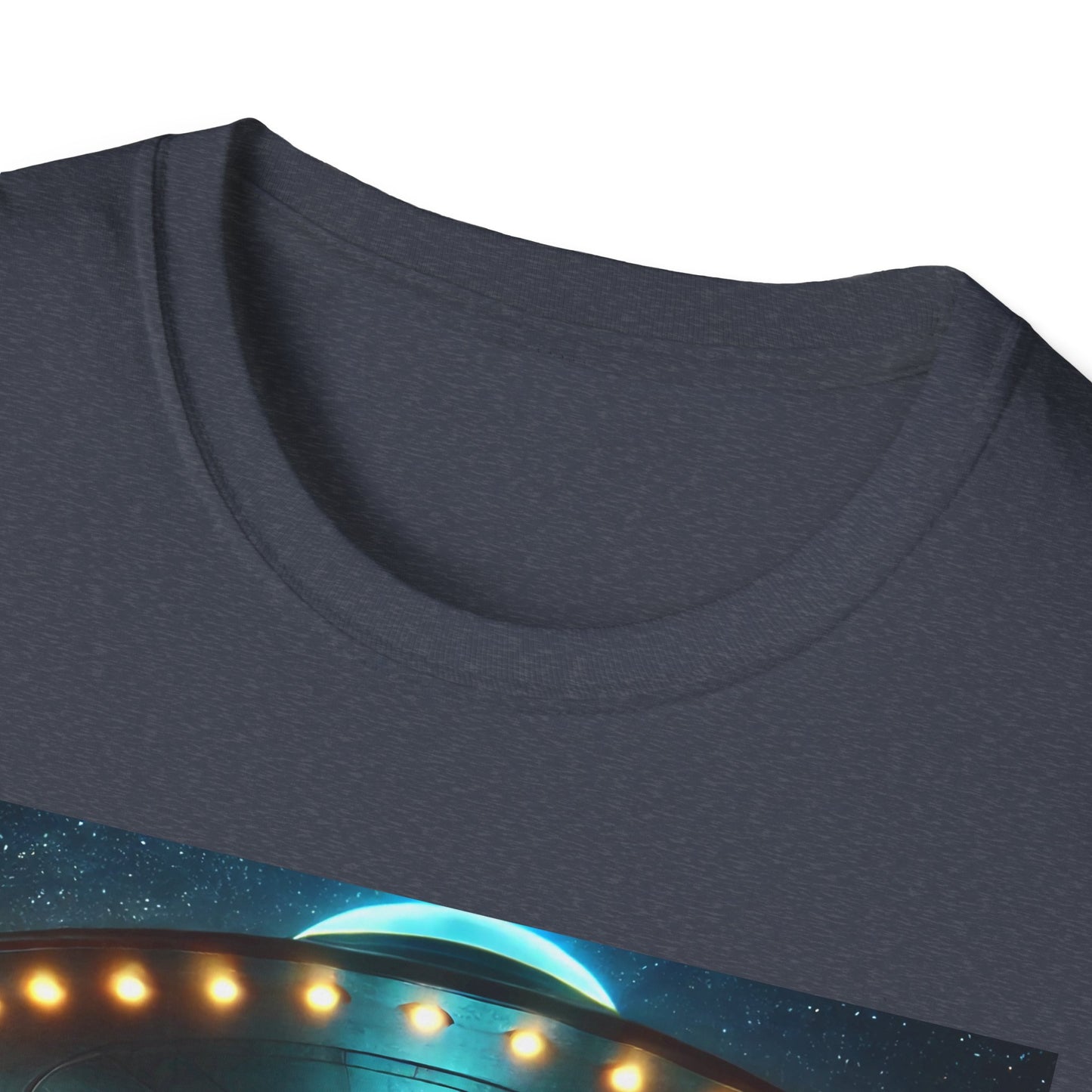 Alien Encounter Unisex Softstyle T-Shirt | Sci-Fi Fan Gift, Superhero Tee, UFO Shirt, Casual Wear, Unique Graphic T-Shirt