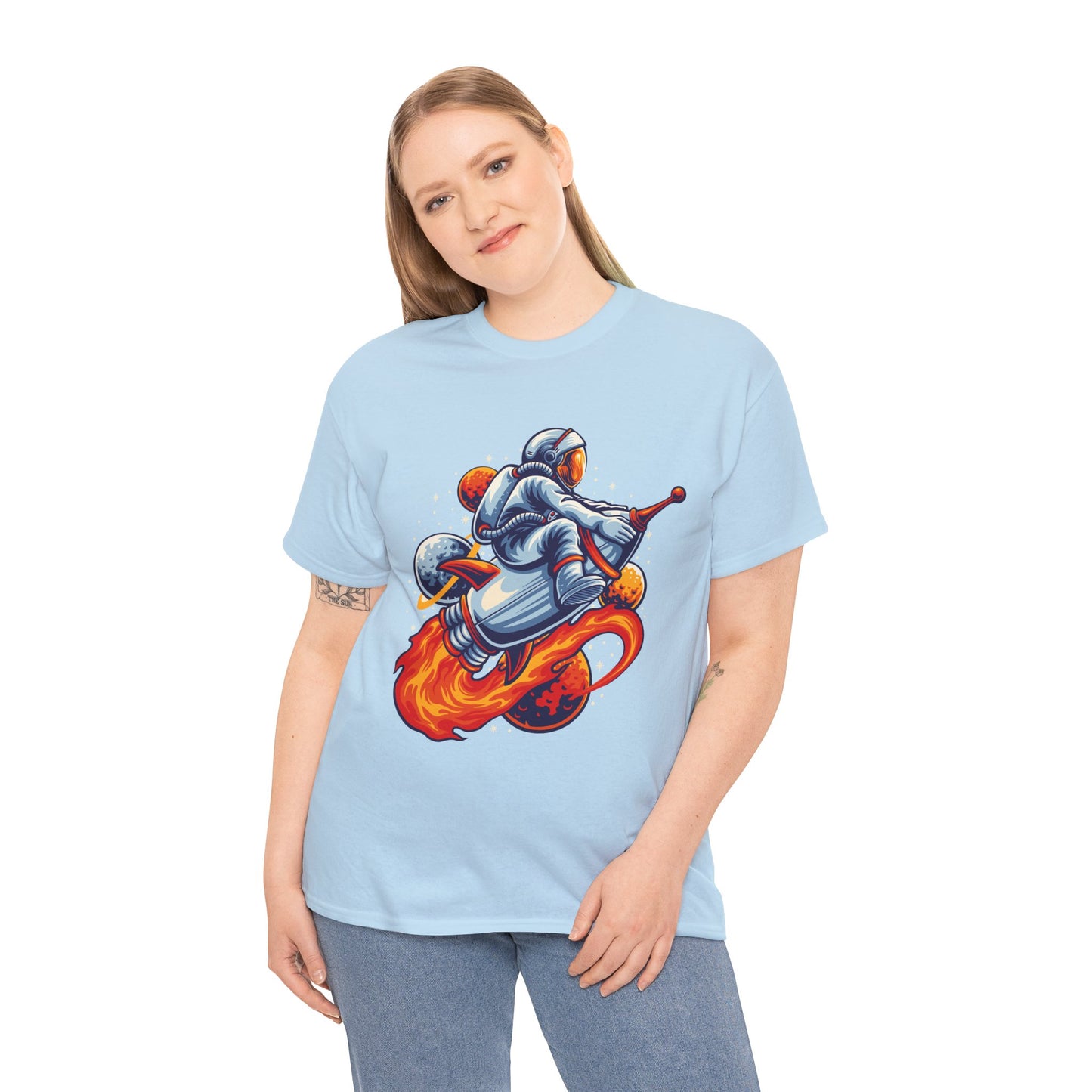 Retro Space Explorer Unisex Heavy Cotton Tee, graphic designed, tees, t-shirt, t-shirts, png