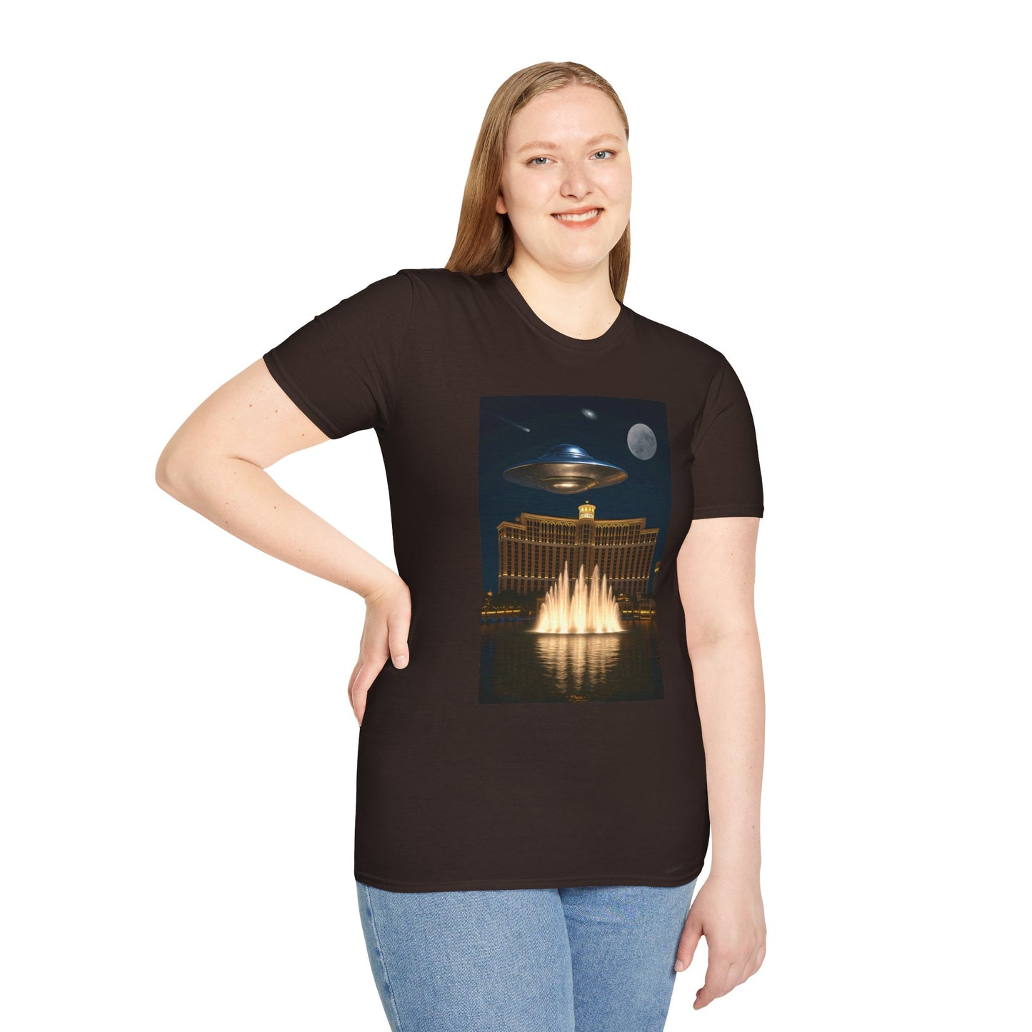 Cosmic Vibes Unisex T-Shirt - UFO & Moon Design, Relaxed Fit Tee for Space Lovers, Gift for Sci-Fi Fans, Casual Wear, Everyday Essentials, t-shirt, tshirt, png