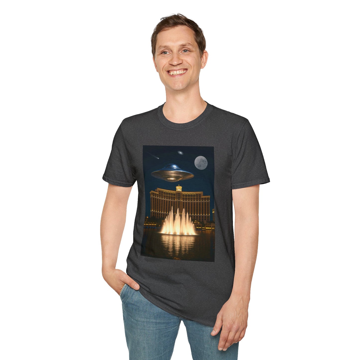 Cosmic Vibes Unisex T-Shirt - UFO & Moon Design, Relaxed Fit Tee for Space Lovers, Gift for Sci-Fi Fans, Casual Wear, Everyday Essentials, t-shirt, tshirt, png