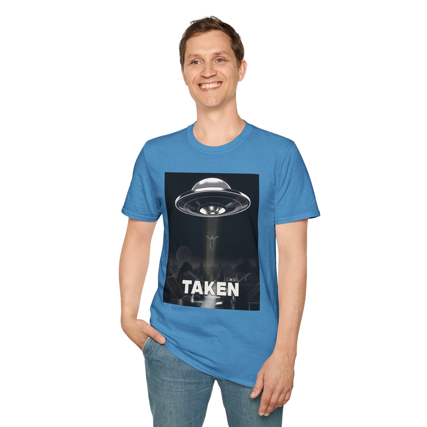 Taken 3, Alien Theme Unisex Softstyle T-Shirt, Fun Graphic Tee for UFO Lovers, Great for Casual Wear, Gifts for Sci-Fi Fans, Cool Shirt