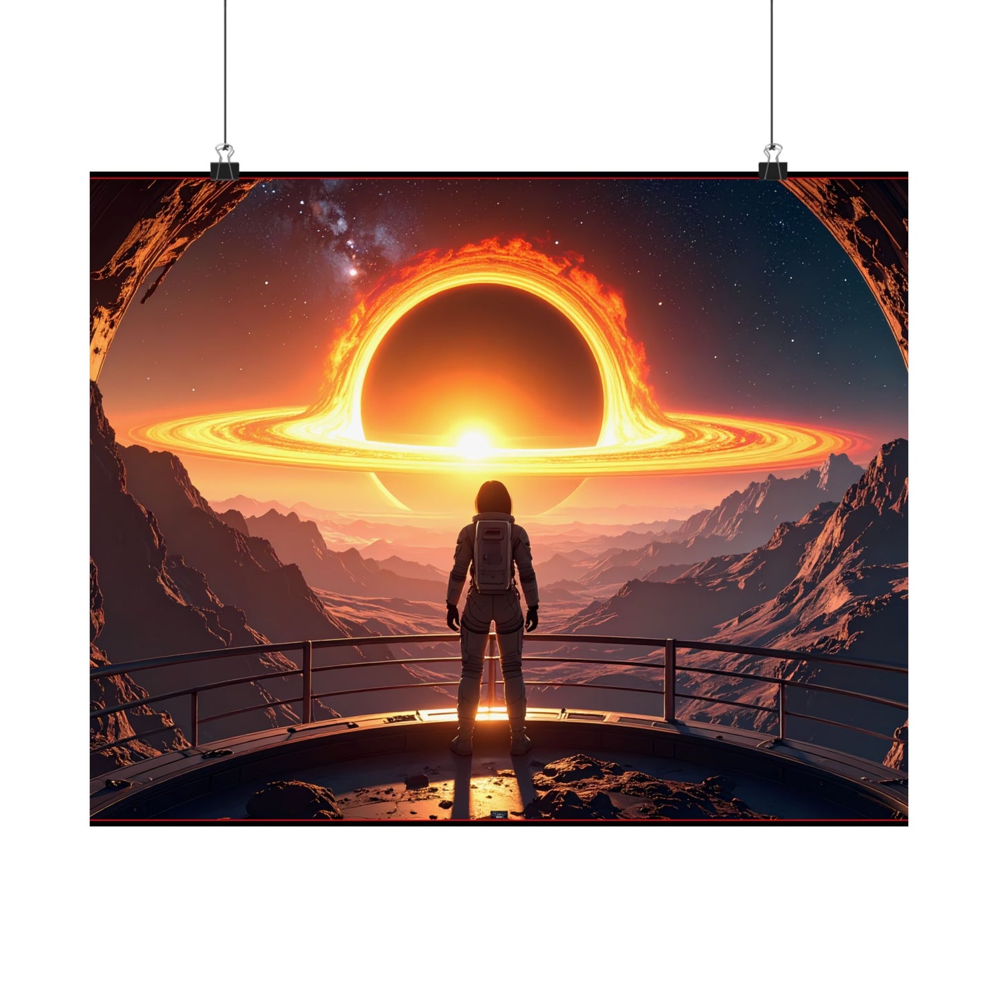 Astronaut watching Blackhole, Space-Themed Satin Posters, Cosmic Decor for Astronaut Enthusiasts, Unique Wall Art, Gift for Science Lovers, Home Office Decoration, t-shirts, tshirts, tees