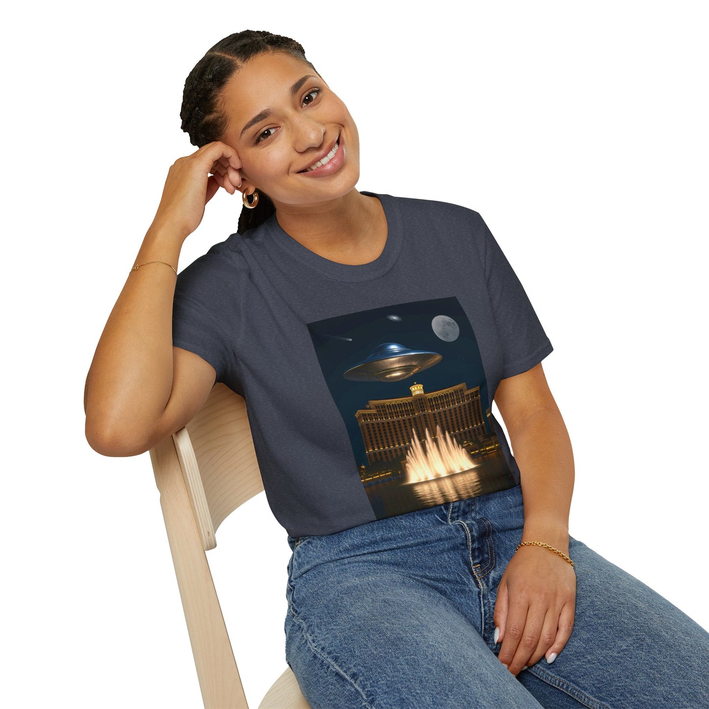 Cosmic Vibes Unisex T-Shirt - UFO & Moon Design, Relaxed Fit Tee for Space Lovers, Gift for Sci-Fi Fans, Casual Wear, Everyday Essentials, t-shirt, tshirt, png
