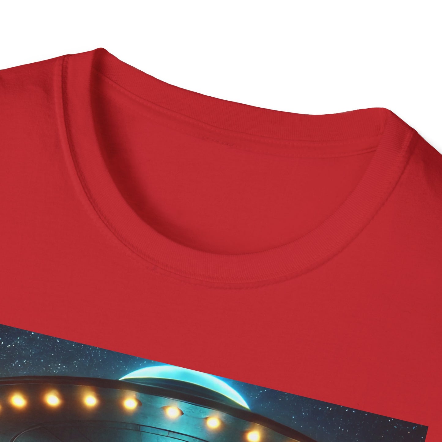 Alien Encounter Unisex Softstyle T-Shirt | Sci-Fi Fan Gift, Superhero Tee, UFO Shirt, Casual Wear, Unique Graphic T-Shirt