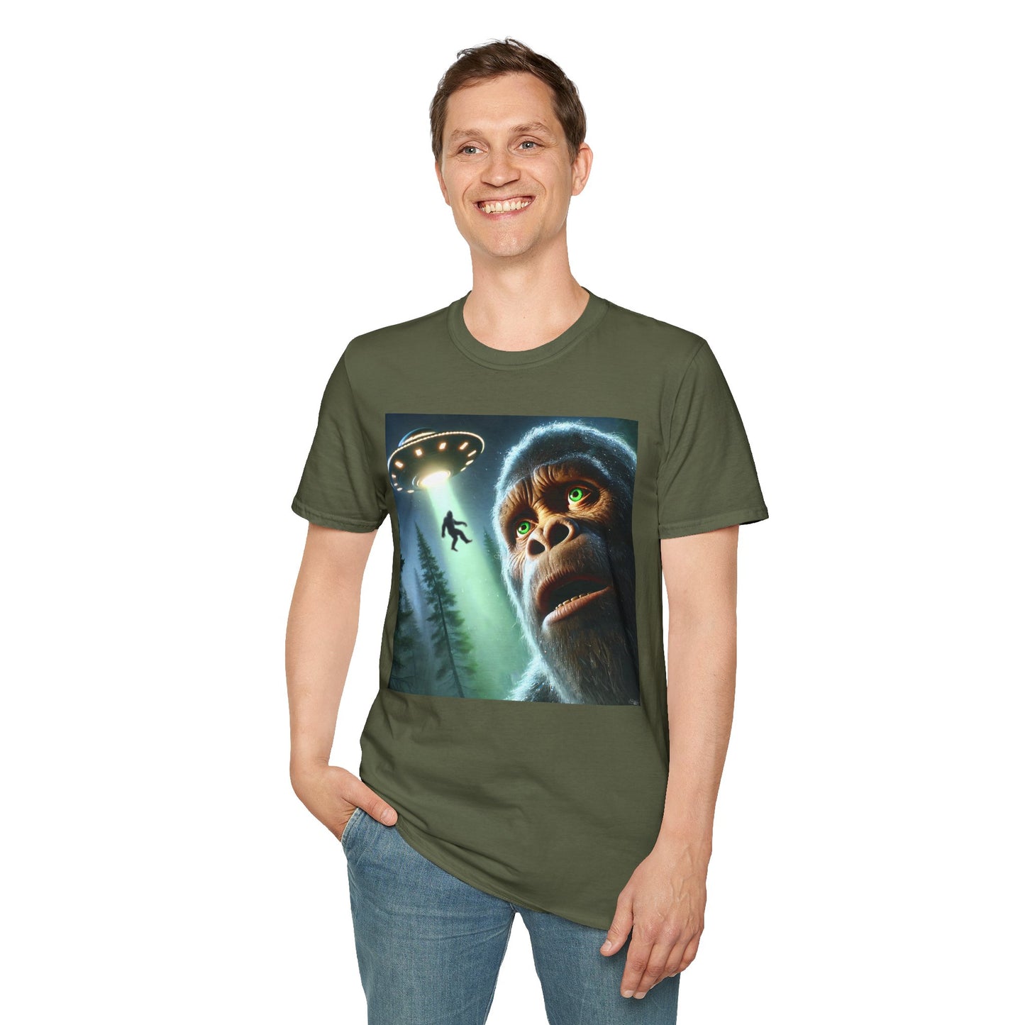 Bigfoot UFO Unisex T-Shirt, Funny Graphic Tee, Gift for Alien Lovers, Unique Summer Shirt, Casual Everyday Wear, t-shirt, tshirts, party