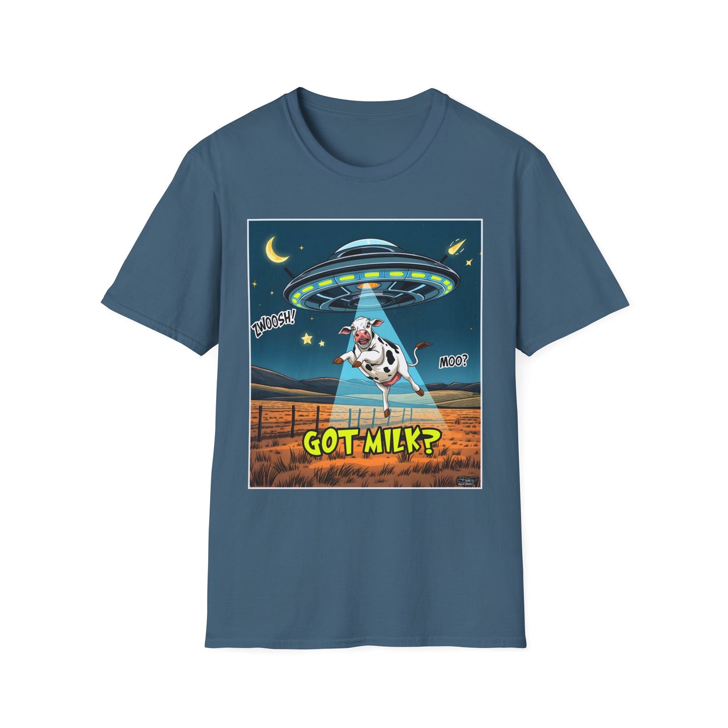 Got Milk? Cow UFO Unisex Softstyle T-Shirt – Fun Graphic Tee for Dairy Lovers, graphic tees, t-shirt, tshirt, graphic design, png
