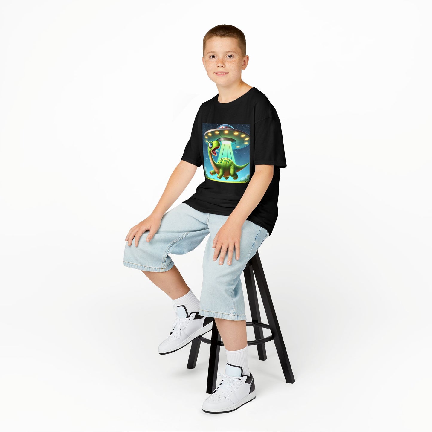 Dinosaur UFO Kids Tee, Fun Graphic Shirt for Boys and Girls, Perfect for Birthdays, Parties, Casual Wear, Gifts, tshirt, t-shirt