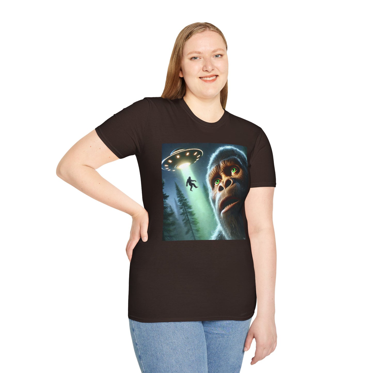 Bigfoot UFO Unisex T-Shirt, Funny Graphic Tee, Gift for Alien Lovers, Unique Summer Shirt, Casual Everyday Wear, t-shirt, tshirts, party