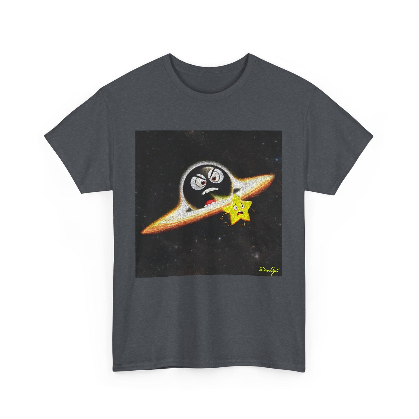BlackHole Chasing Star, Space-Themed Unisex Heavy Cotton Tee with Cartoon Penguin Design, graphic design, png