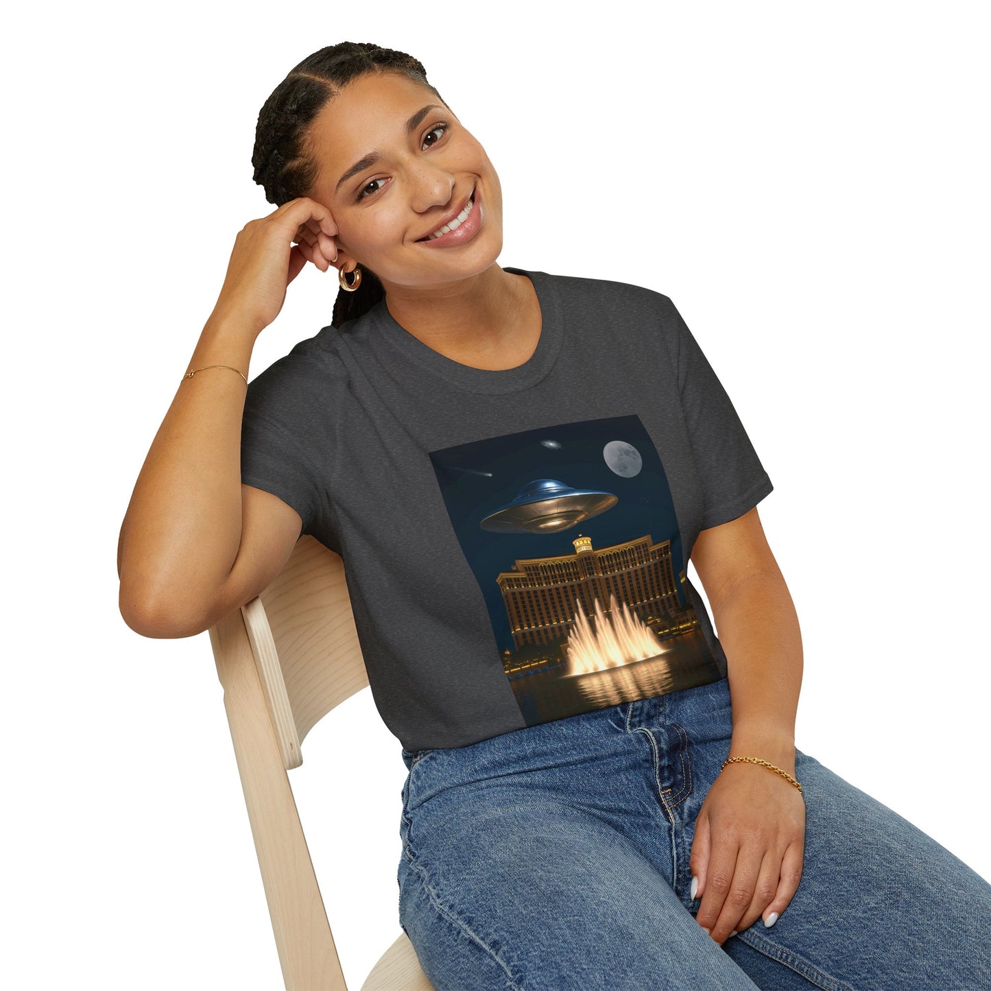 Cosmic Vibes Unisex T-Shirt - UFO & Moon Design, Relaxed Fit Tee for Space Lovers, Gift for Sci-Fi Fans, Casual Wear, Everyday Essentials, t-shirt, tshirt, png