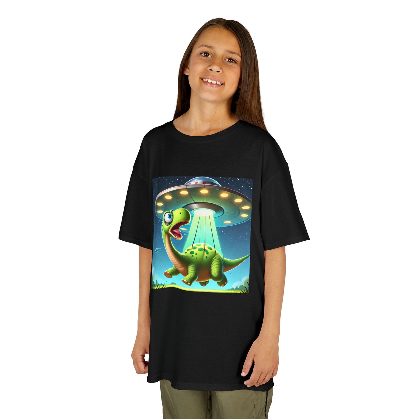 Dinosaur UFO Kids Tee, Fun Graphic Shirt for Boys and Girls, Perfect for Birthdays, Parties, Casual Wear, Gifts, tshirt, t-shirt